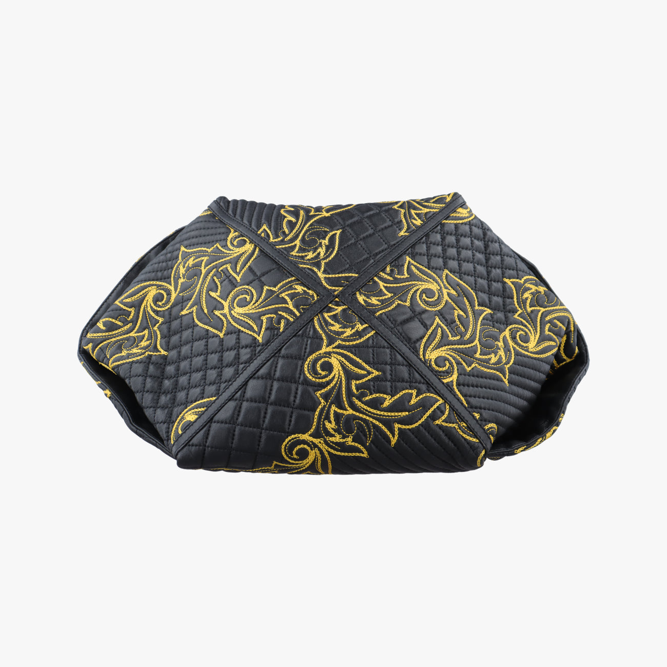 Secondhand VERSACE Barocco Floral Stitch Top Black×Yellow leather  handbag | stylenewstar