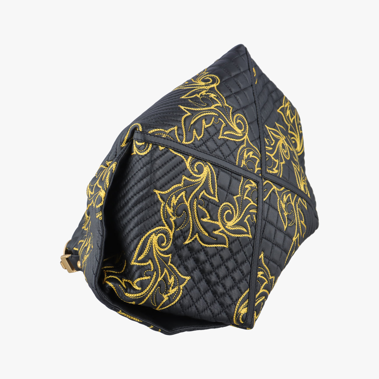 Secondhand VERSACE Barocco Floral Stitch Top Black×Yellow leather  handbag | stylenewstar