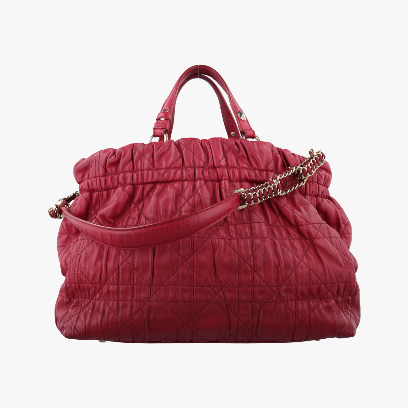 Secondhand Christian Dior Delices Gaufre Cannage Tote Red lambskin  shoulderbag | stylenewstar