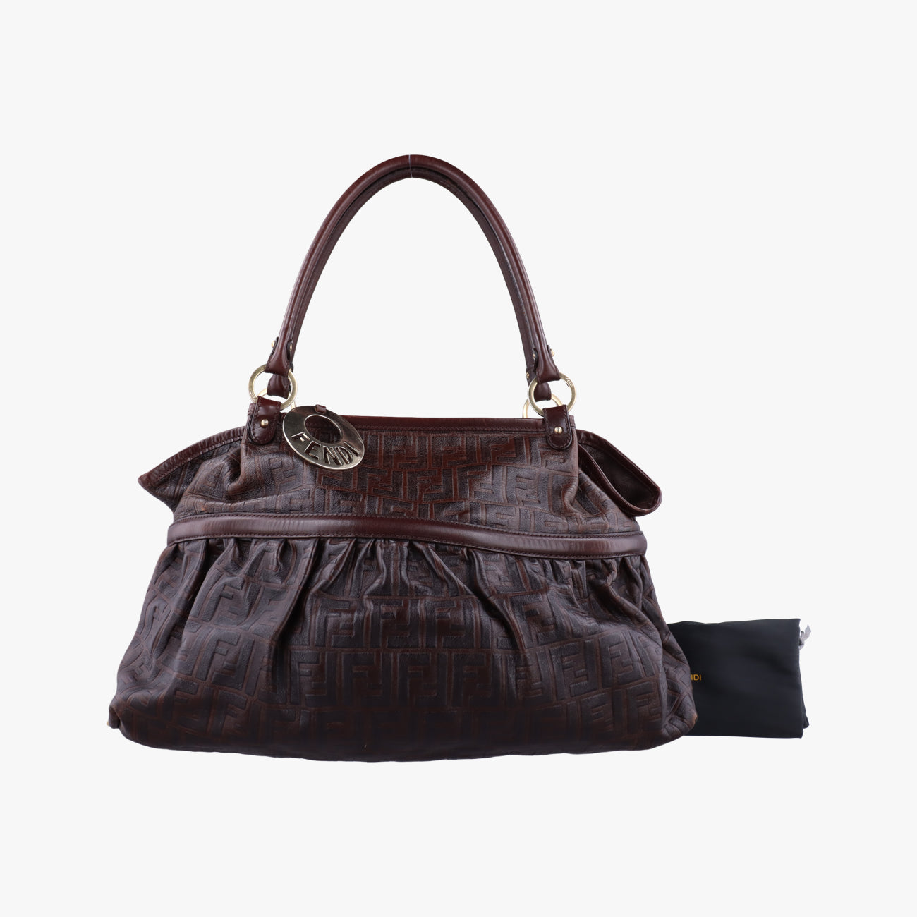 Pre-owned Fendi Zucca Print Brown Leather 8BH186 shoulderbag | stylenewstar