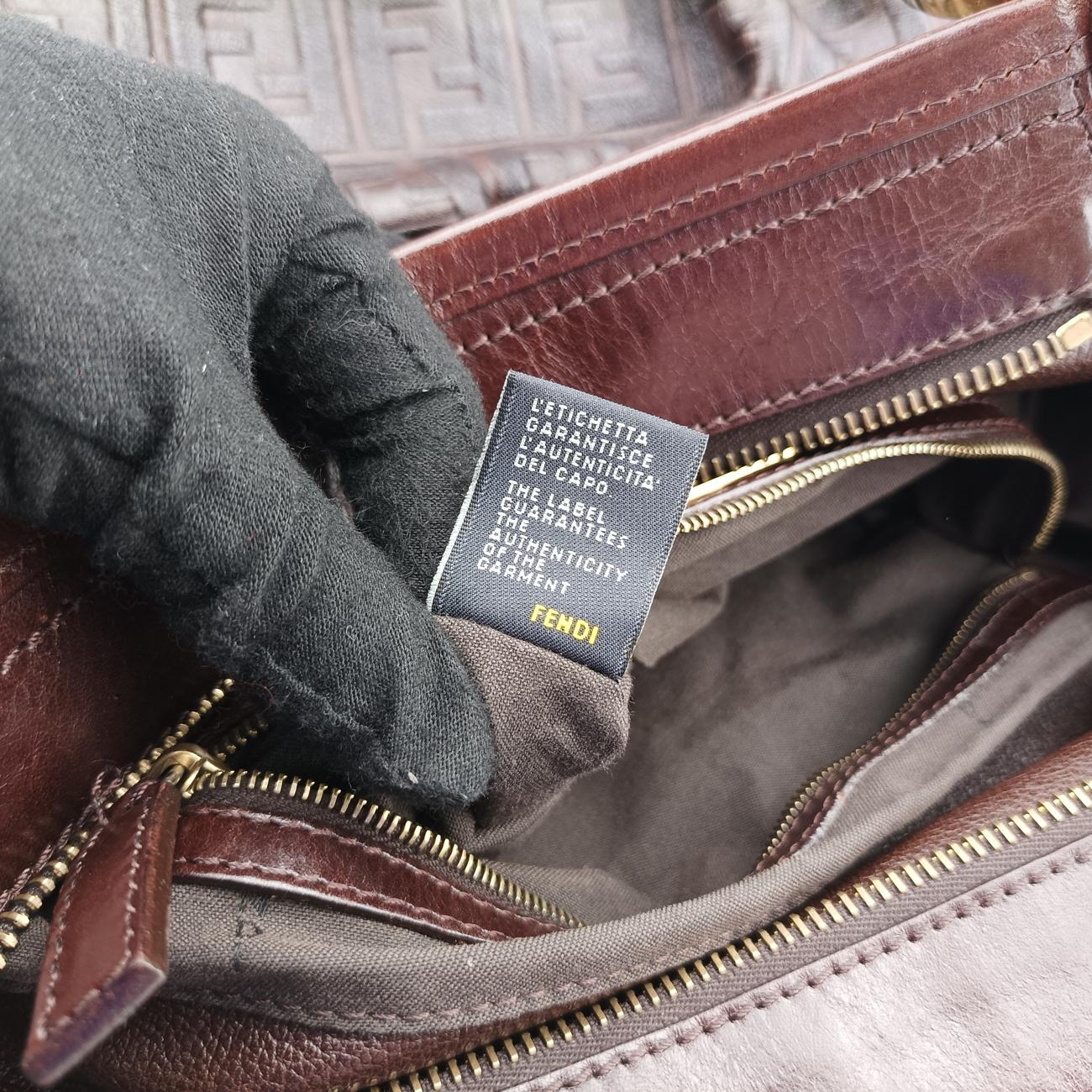 Pre-owned Fendi Zucca Print Brown Leather 8BH186 shoulderbag | stylenewstar