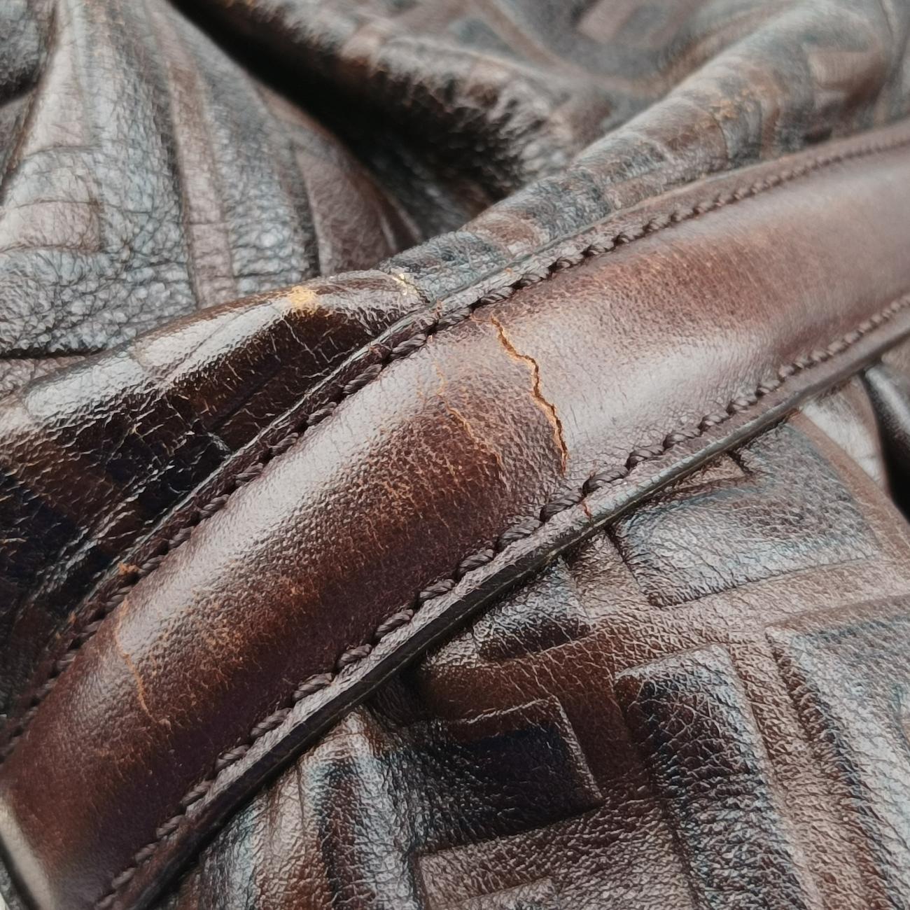 Pre-owned Fendi Zucca Print Brown Leather 8BH186 shoulderbag | stylenewstar