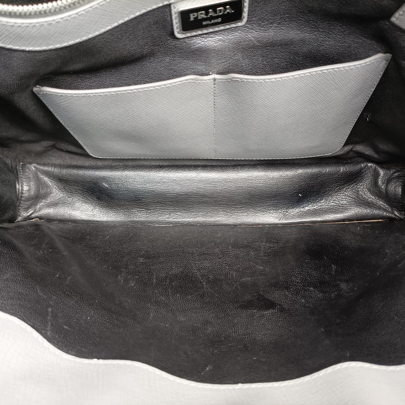 Vintage Prada Triangle Logo Plate Grey Saffiano Leather  handbag | stylenewstar