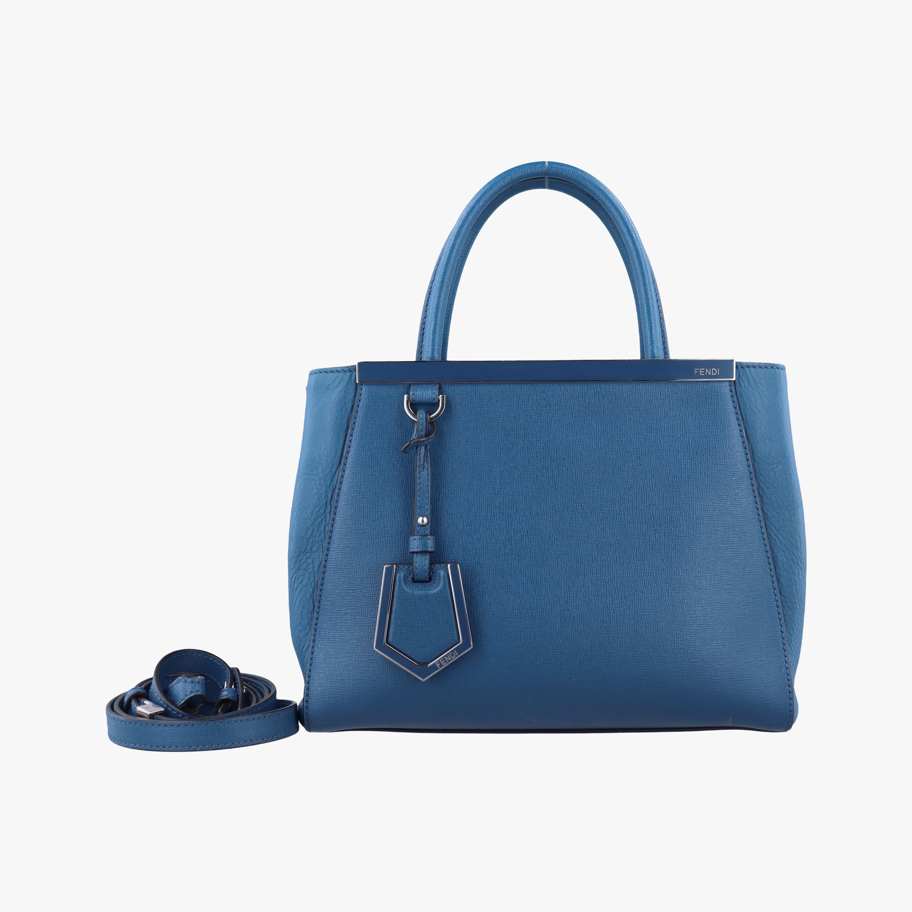 Pre-owned Fendi Petite 2 JOURS Blue Leather 8BH253 shoulderbag | stylenewstar
