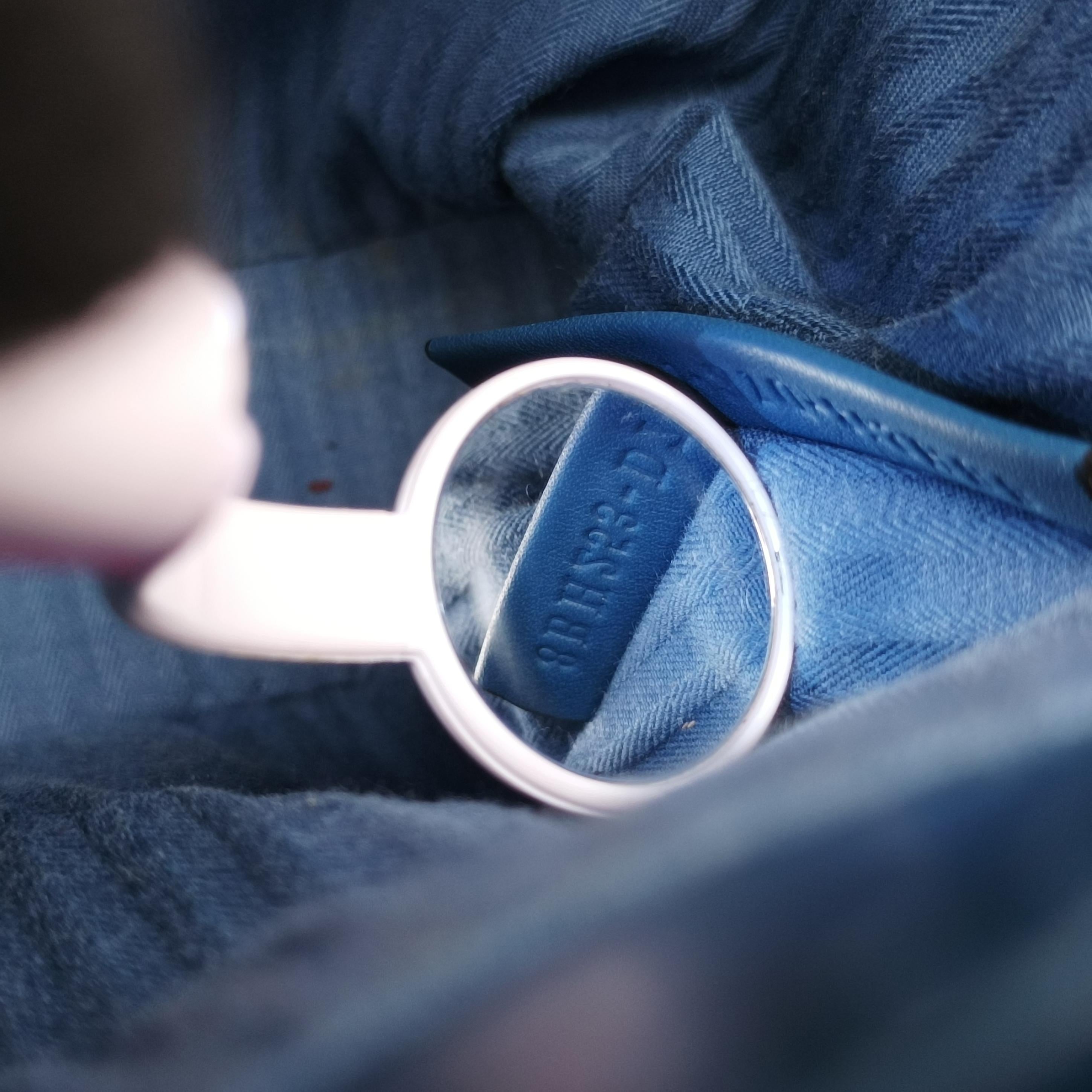 Pre-owned Fendi Petite 2 JOURS Blue Leather 8BH253 shoulderbag | stylenewstar