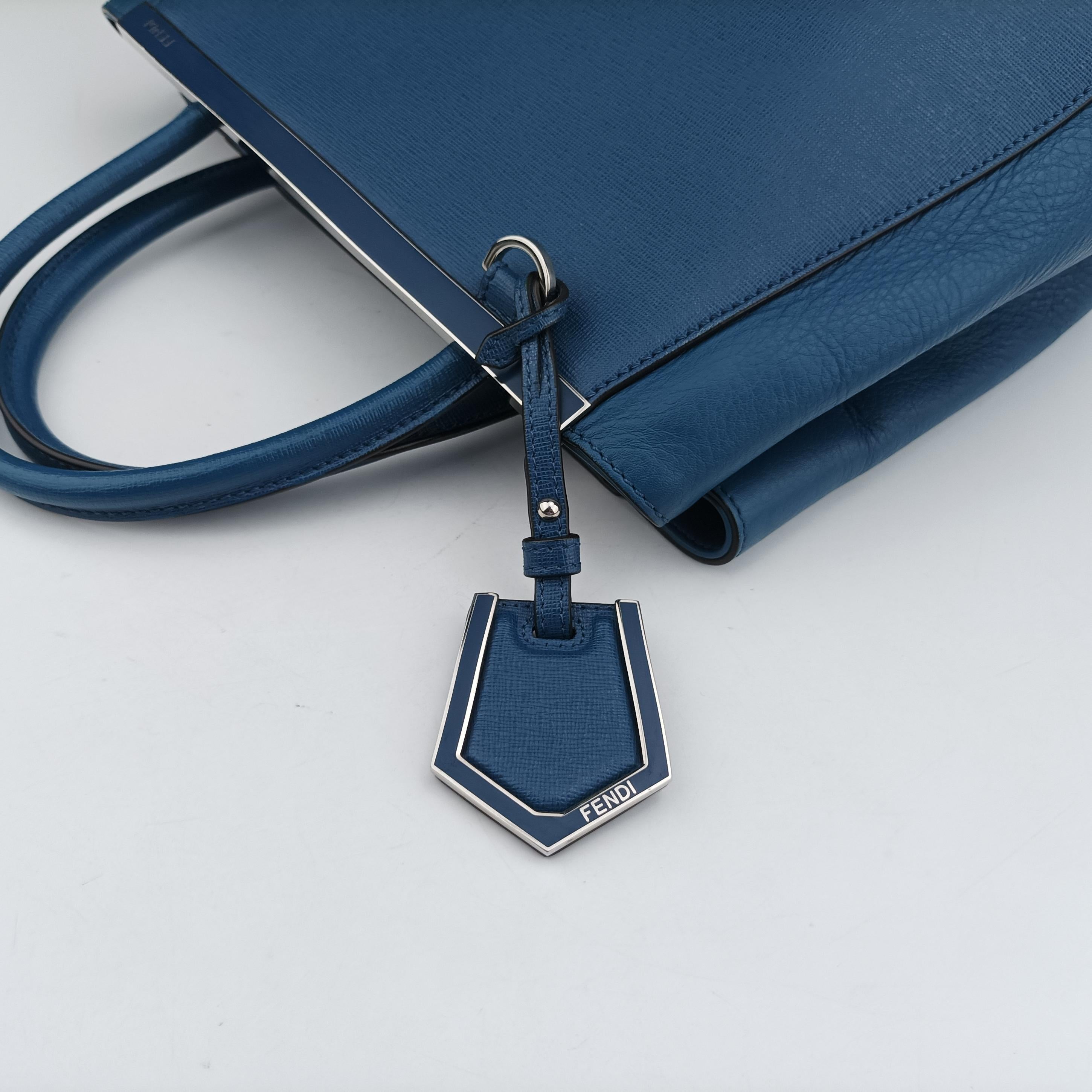 Pre-owned Fendi Petite 2 JOURS Blue Leather 8BH253 shoulderbag | stylenewstar