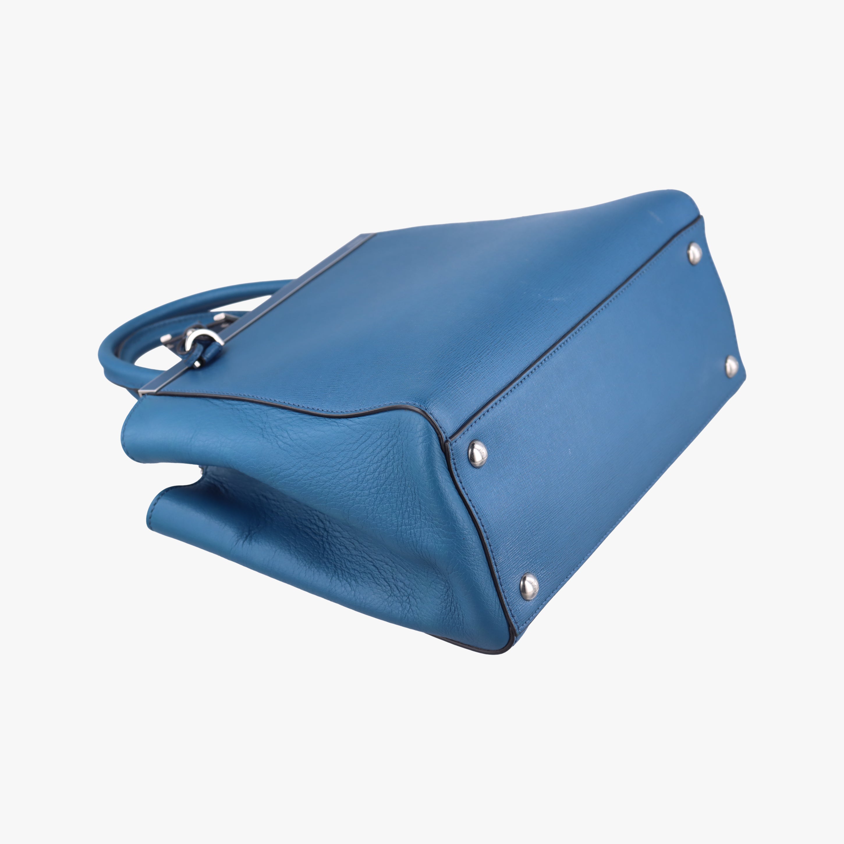 Pre-owned Fendi Petite 2 JOURS Blue Leather 8BH253 shoulderbag | stylenewstar