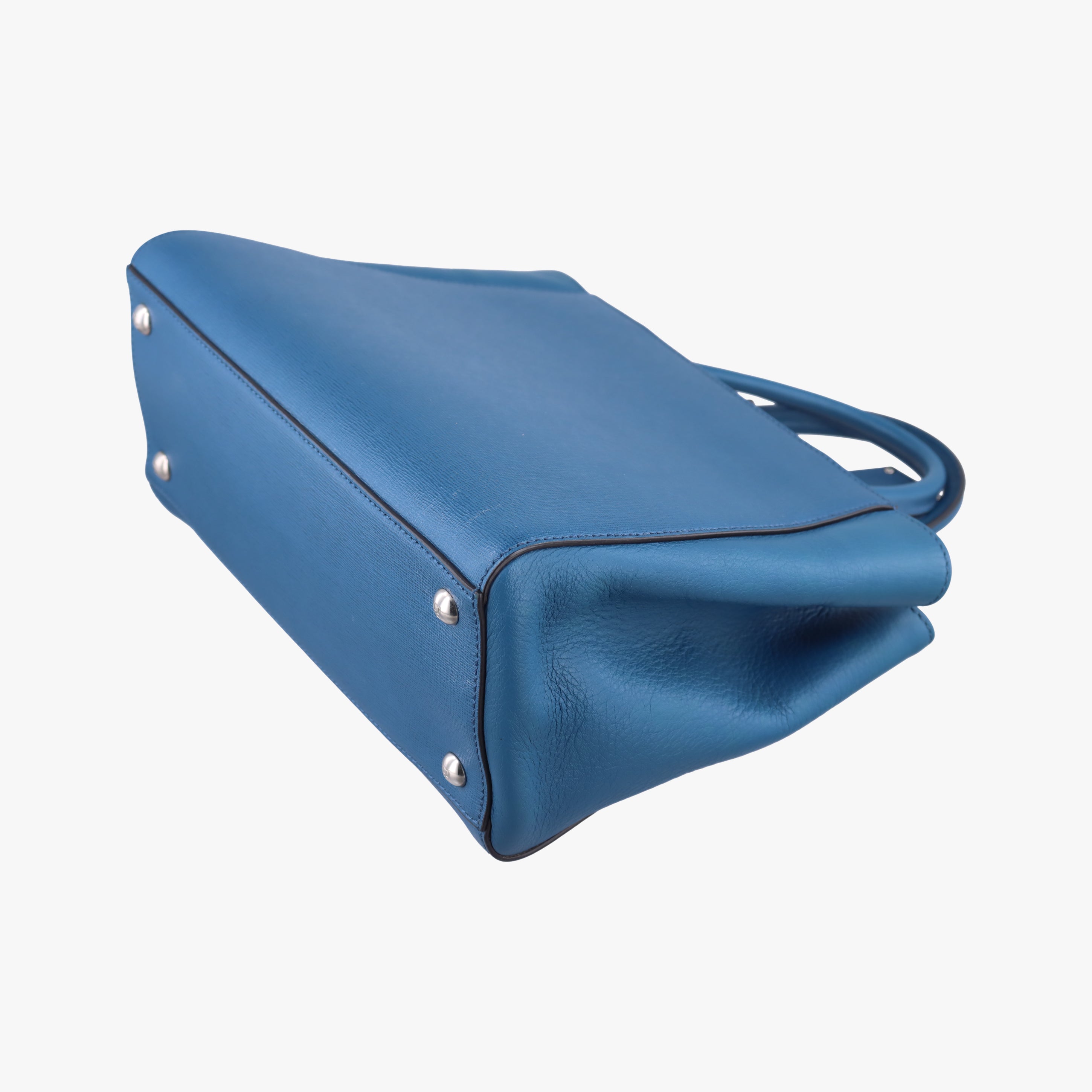 Pre-owned Fendi Petite 2 JOURS Blue Leather 8BH253 shoulderbag | stylenewstar