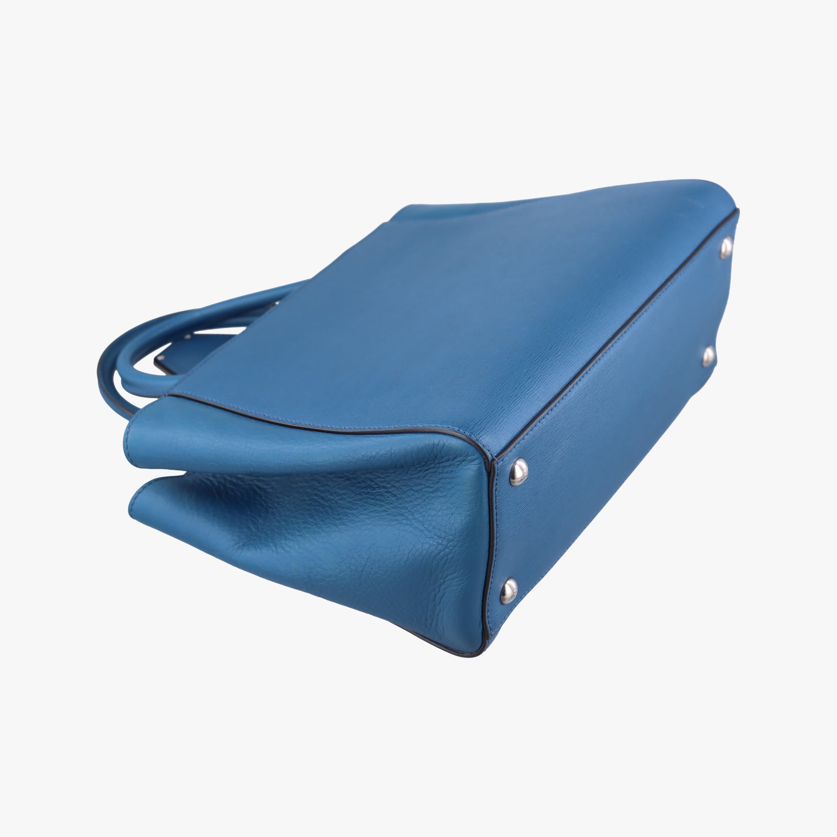 Pre-owned Fendi Petite 2 JOURS Blue Leather 8BH253 shoulderbag | stylenewstar