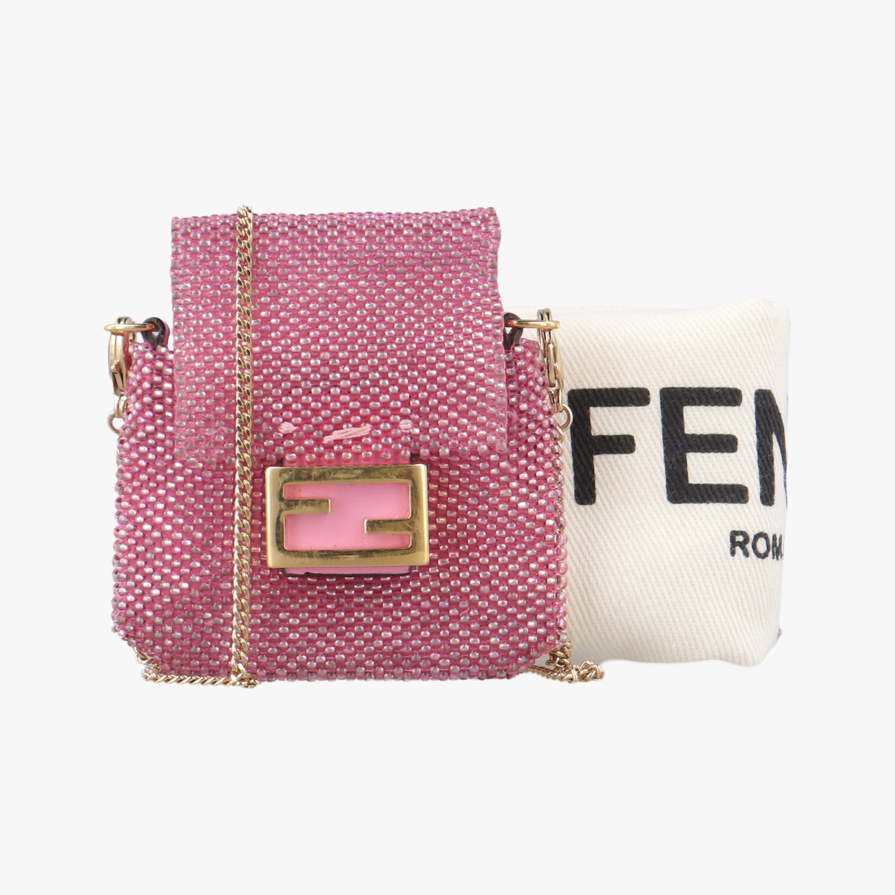 Secondhand Fendi AirPods case Mini Pico Baguette Pink Beaded  shoulderbag | stylenewstar