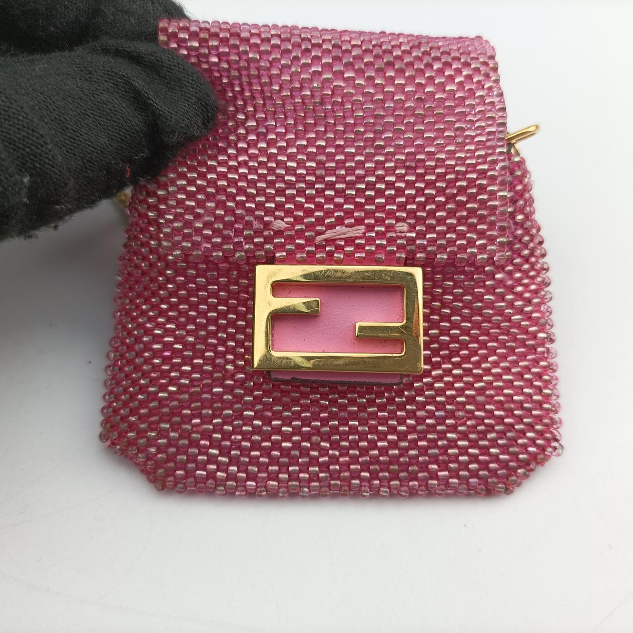 Secondhand Fendi AirPods case Mini Pico Baguette Pink Beaded  shoulderbag | stylenewstar