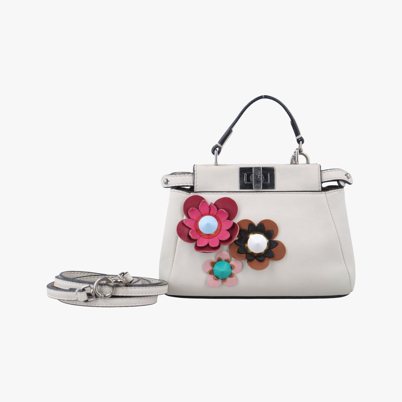 Secondhand Fendi Micro Peekaboo White×multicolor Leather 8M0355 shoulderbag | stylenewstar