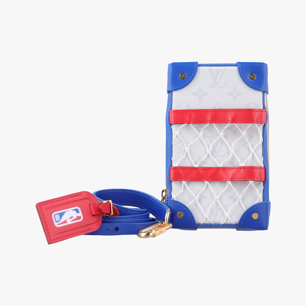 Pre-owned Louis Vuitton LV x NBA SOFT TRANK  PHONE BOX Antarctica x Red x White Monogram Canvas×calf leather M80101 shoulderbag | stylenewstar