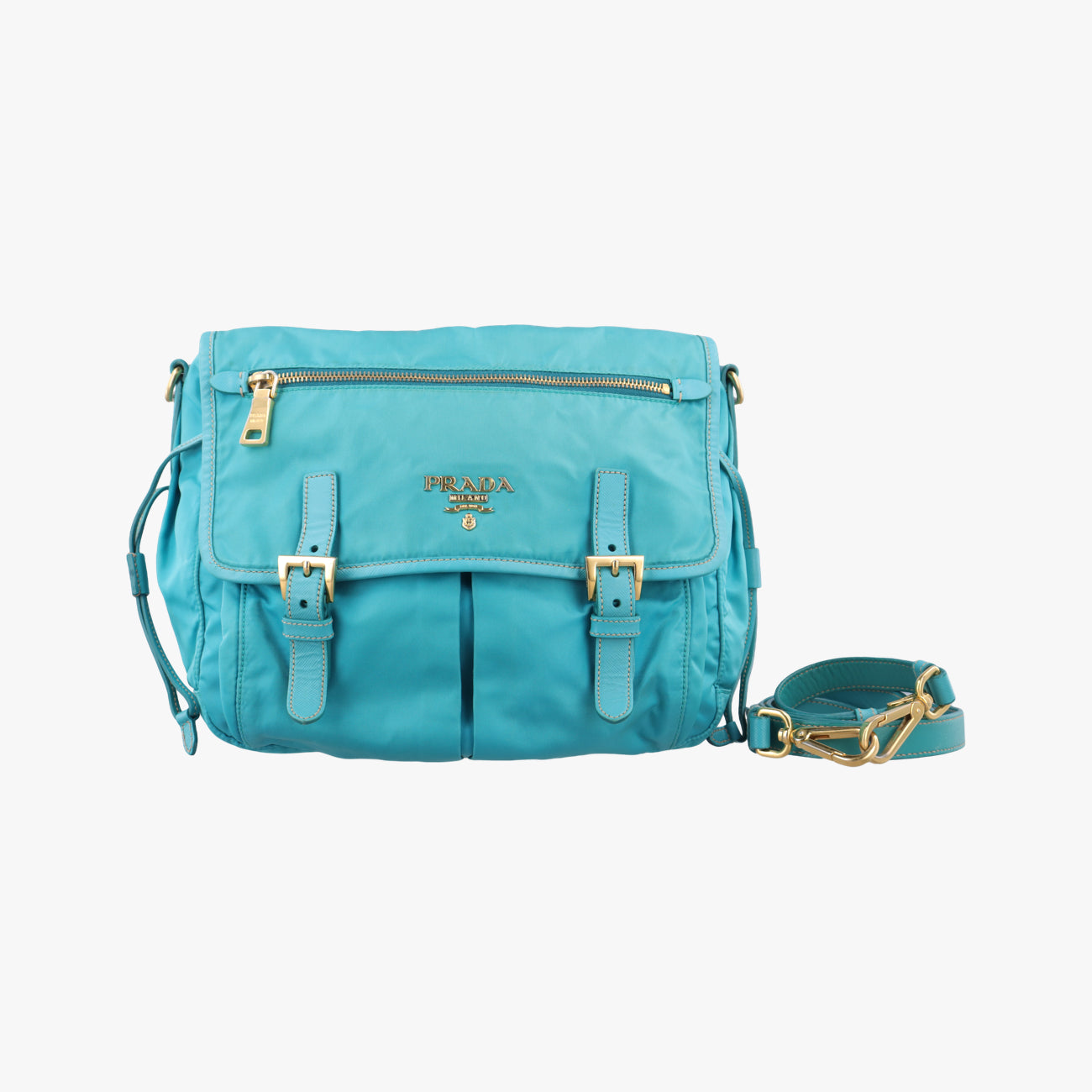 Pre-owned Prada buckle messenger Blue Nylon  shoulderbag | stylenewstar