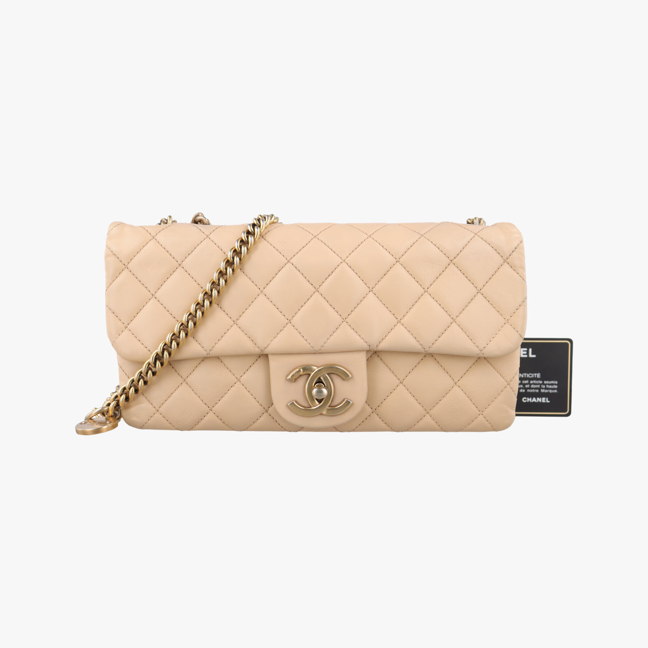 Pre-owned Chanel CC Logo Matelasse Urban Day Flap Beige Leather A67488 shoulderbag | stylenewstar