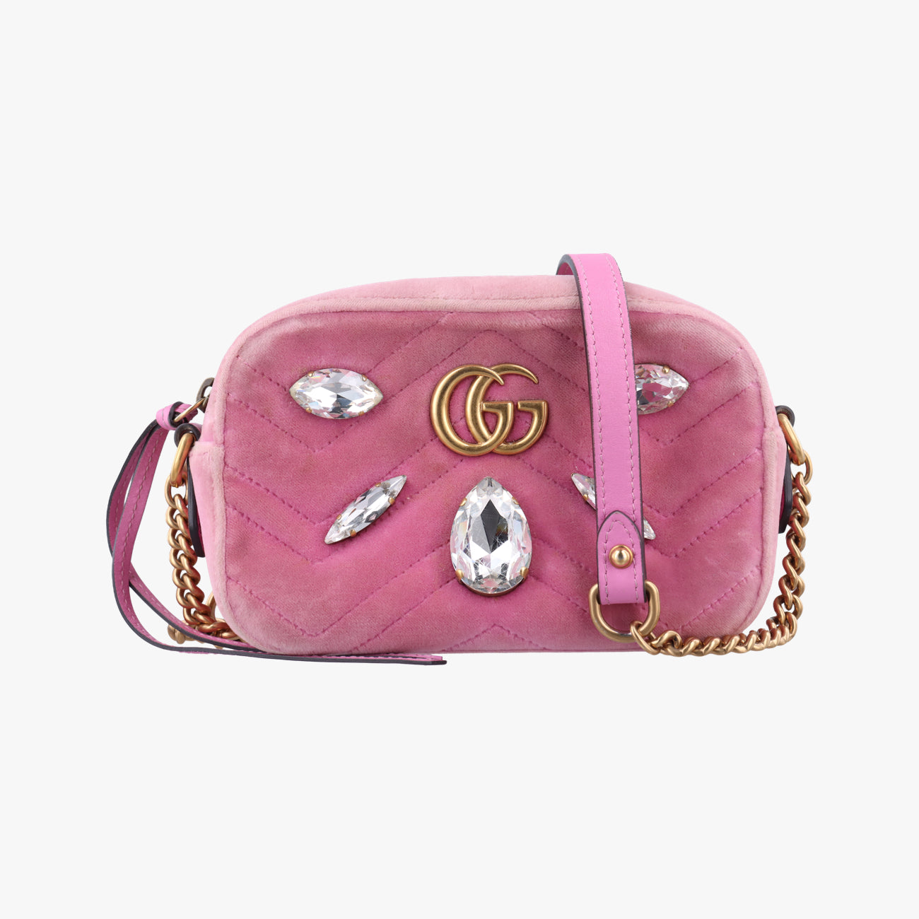 Pre-owned Gucci GG Marmont Pink velour 448065 shoulderbag | stylenewstar