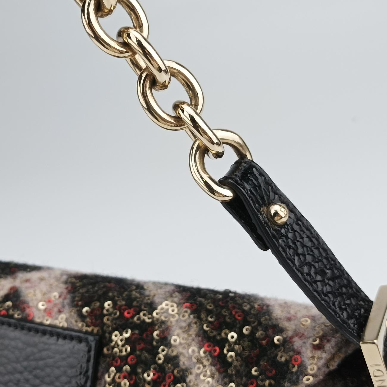 Pre-owned Fendi Zucchino Baguette Multicolour sequins 8BR003 shoulderbag | stylenewstar