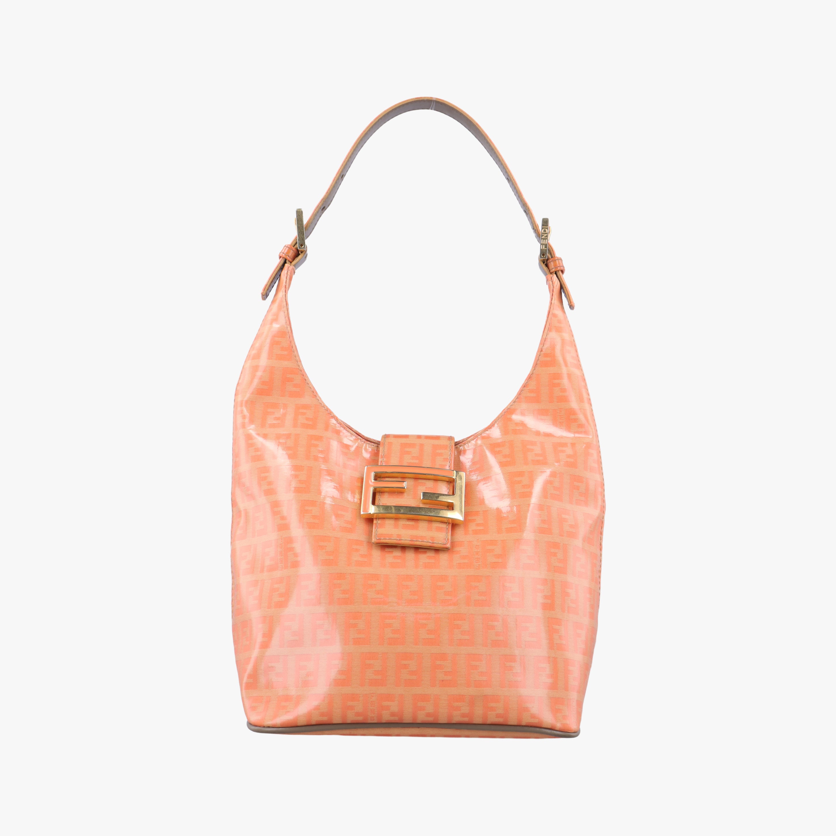 Vintage Fendi Zucca Hobo Beige x Orange x Brown Patent 26686 shoulderbag | stylenewstar