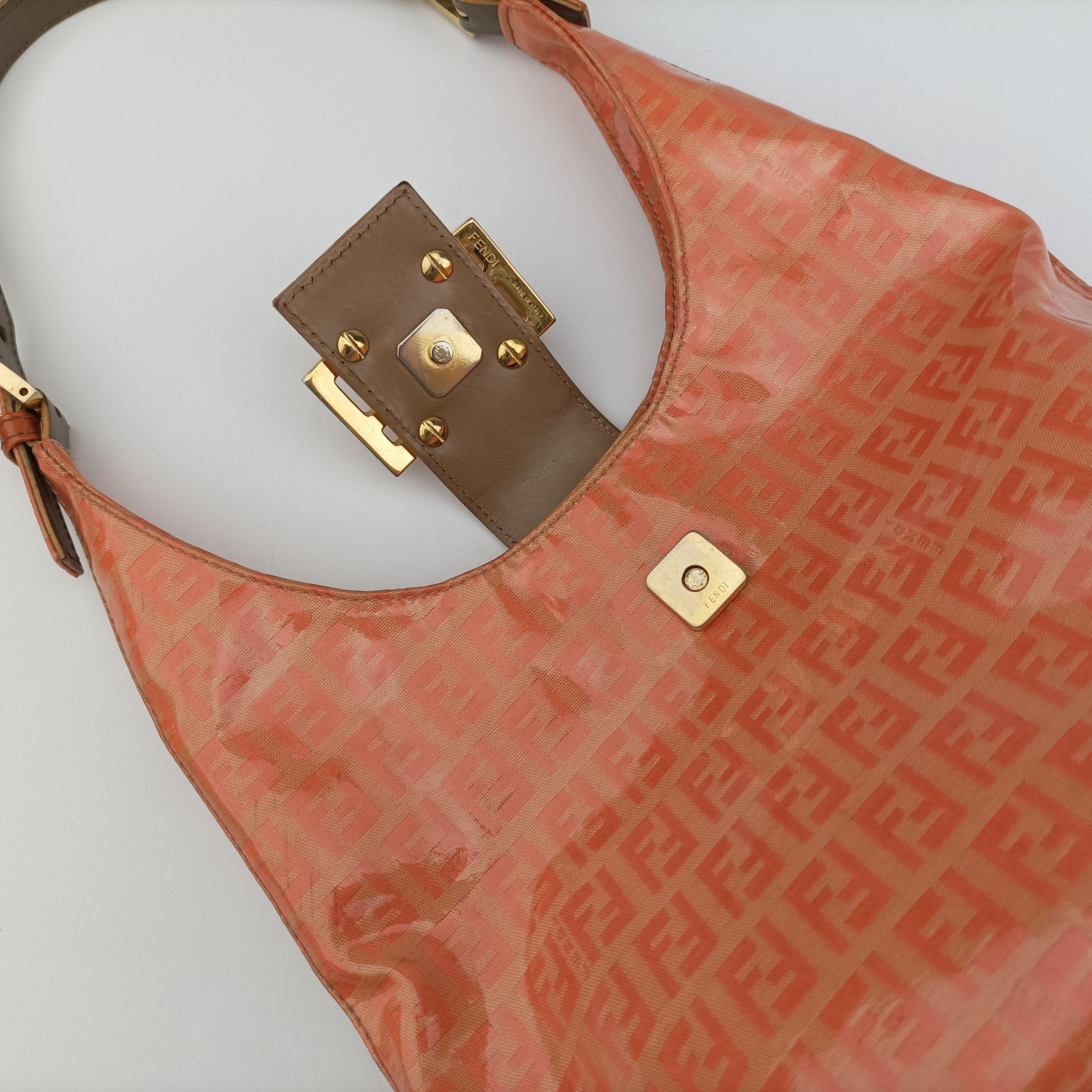 Vintage Fendi Zucca Hobo Beige x Orange x Brown Patent 26686 shoulderbag | stylenewstar
