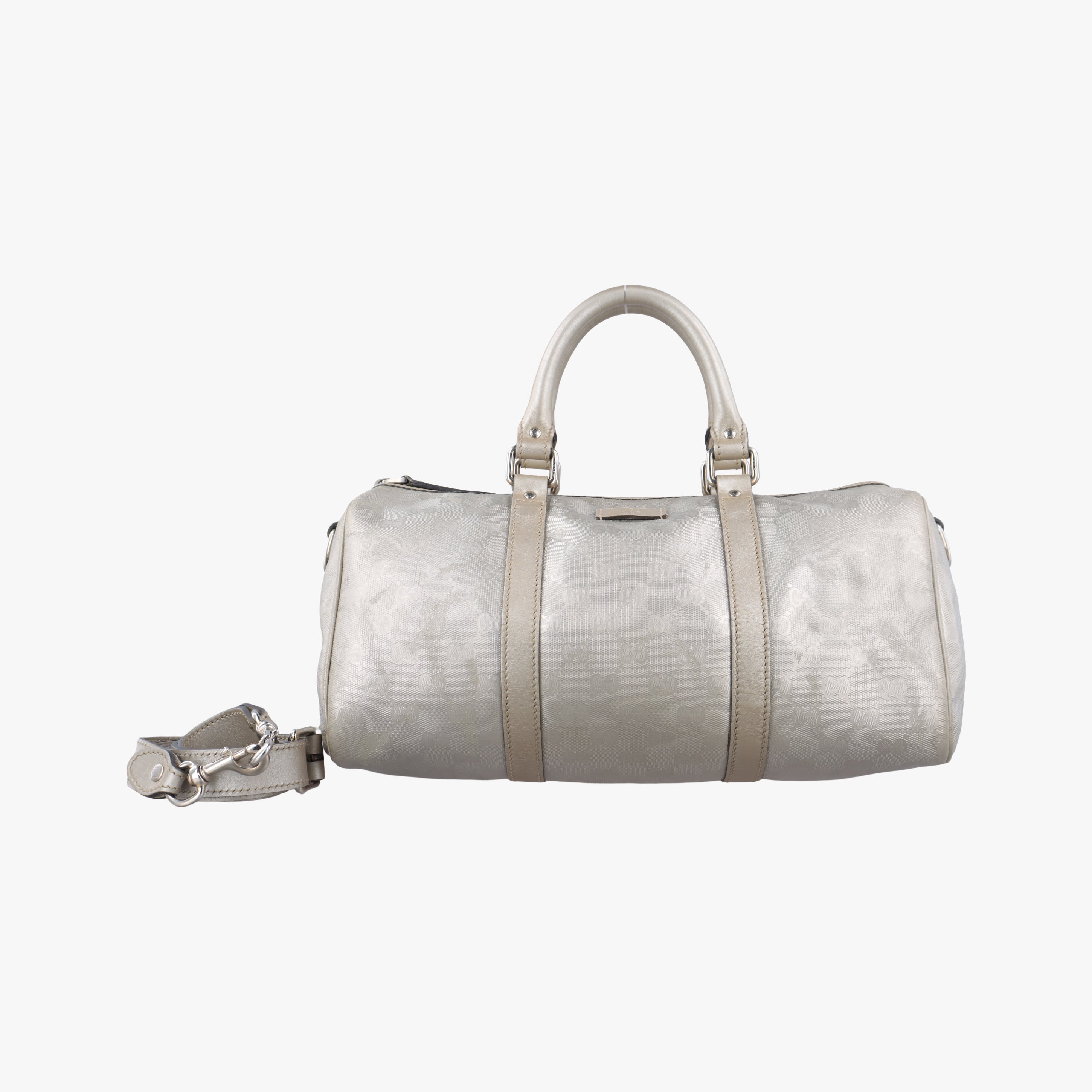 Pre-owned Gucci GG plus Spring Joy GG Supreme Silver PVC coated canvas 203696 bostonbag | stylenewstar