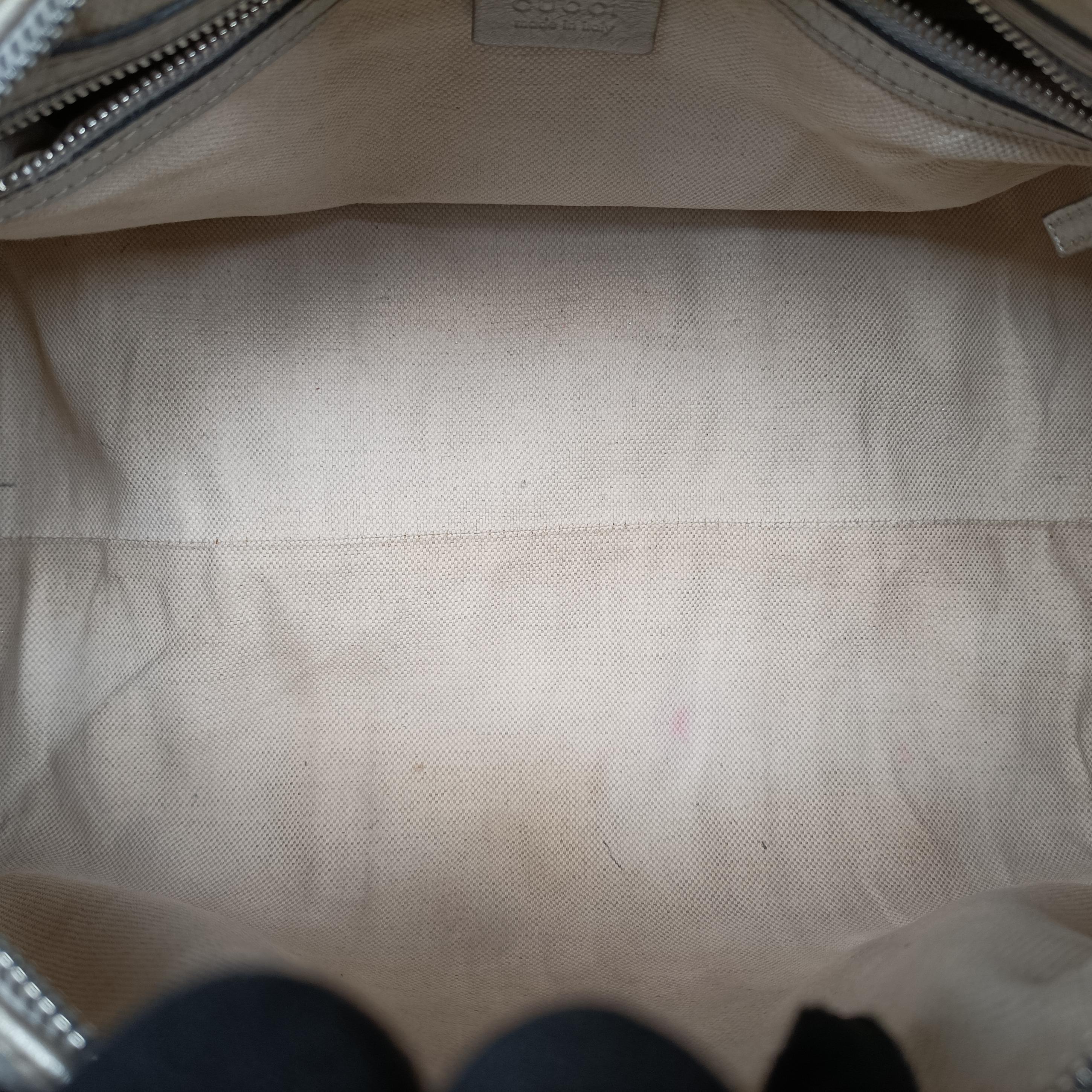 Pre-owned Gucci GG plus Spring Joy GG Supreme Silver PVC coated canvas 203696 bostonbag | stylenewstar