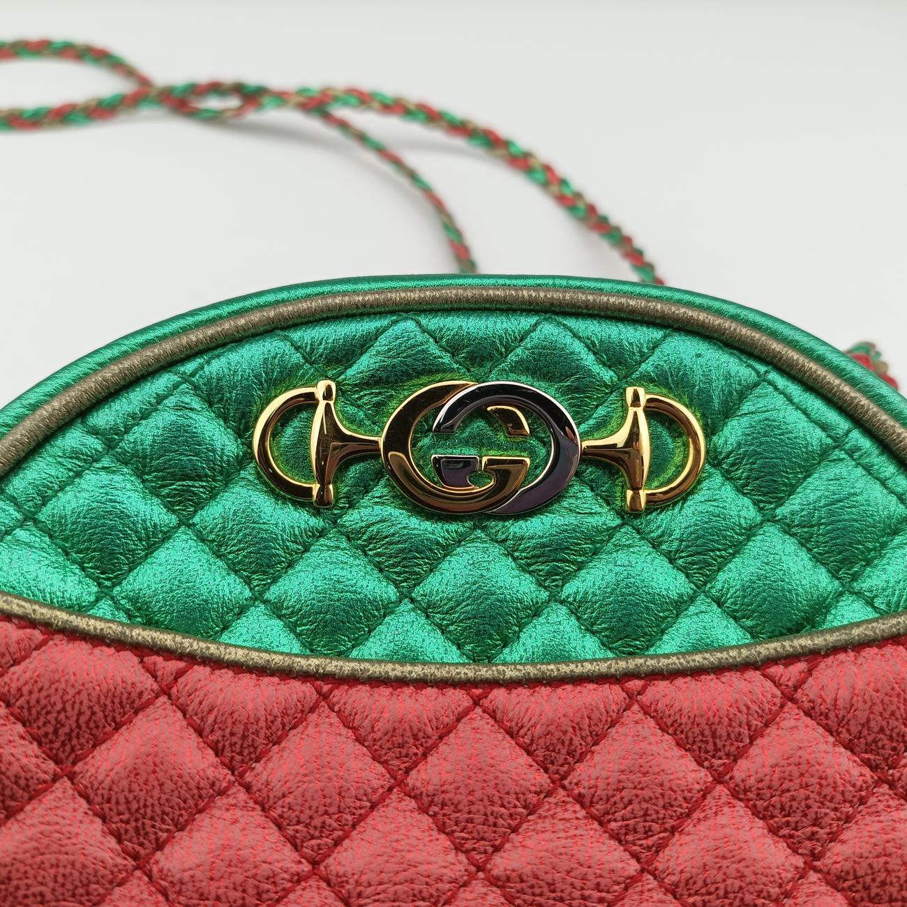 Pre-owned Gucci Laminate Red×Green Leather 534951 shoulderbag | stylenewstar