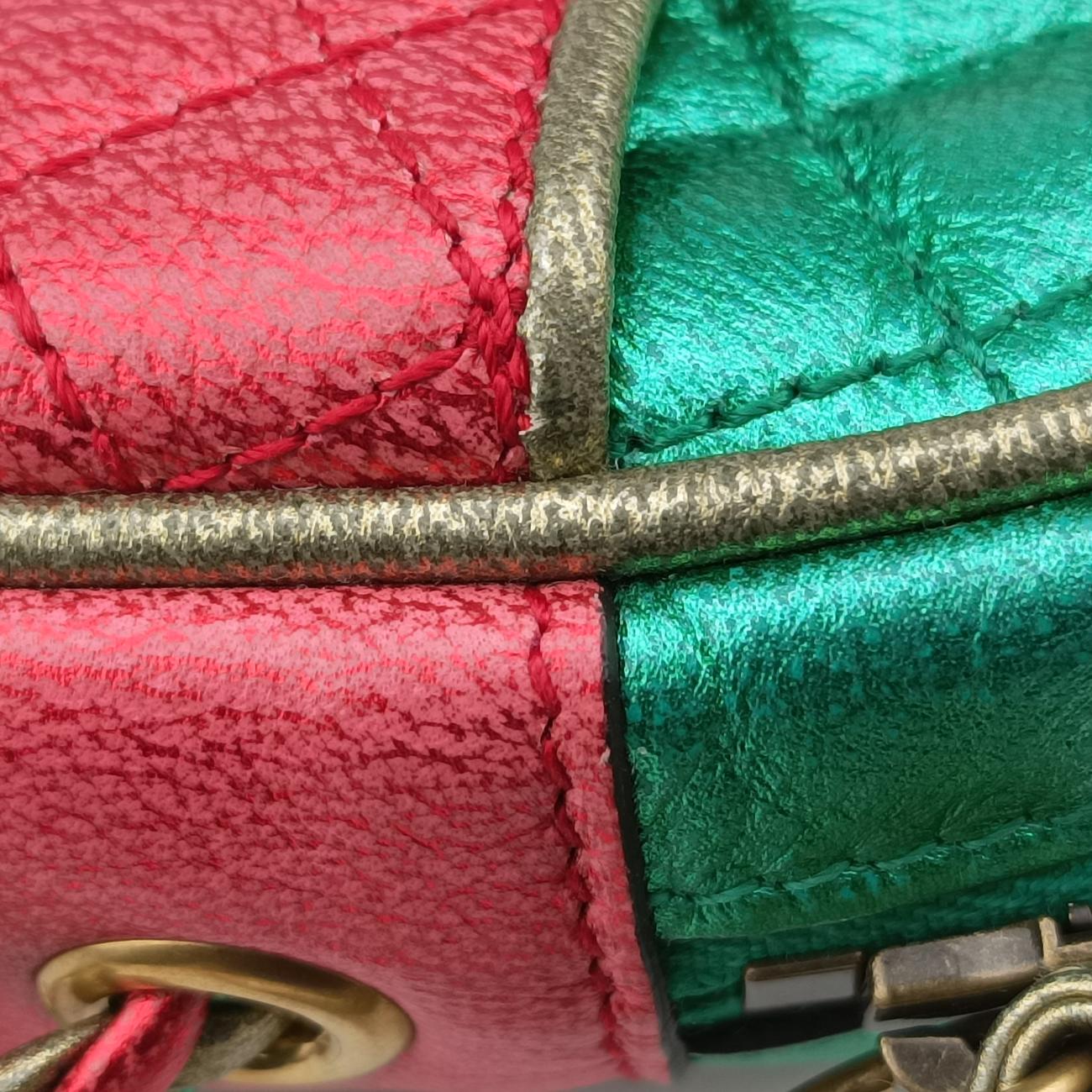 Pre-owned Gucci Laminate Red×Green Leather 534951 shoulderbag | stylenewstar
