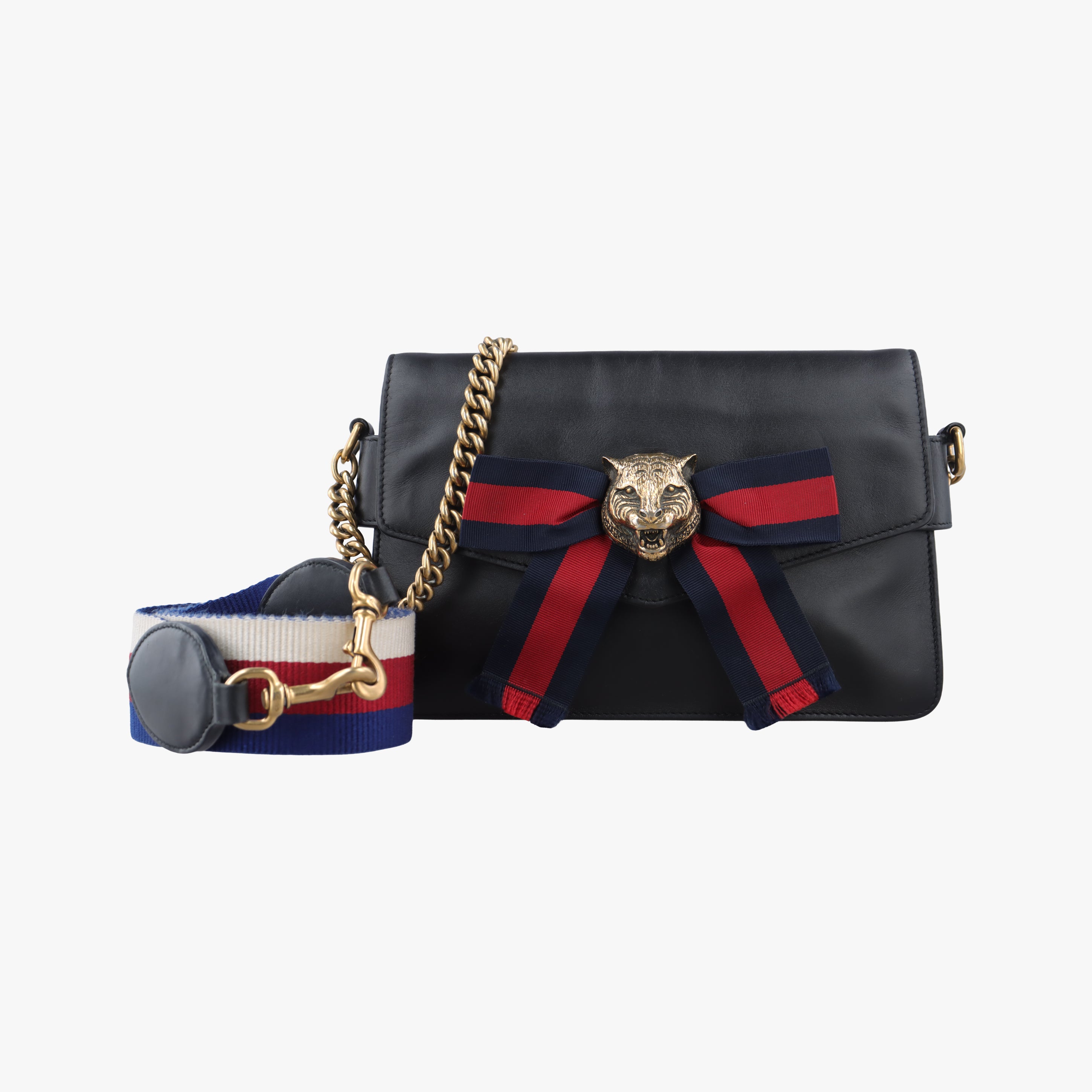 Pre-owned Gucci Broadway Tiger Head Black Leather 453777 shoulderbag | stylenewstar