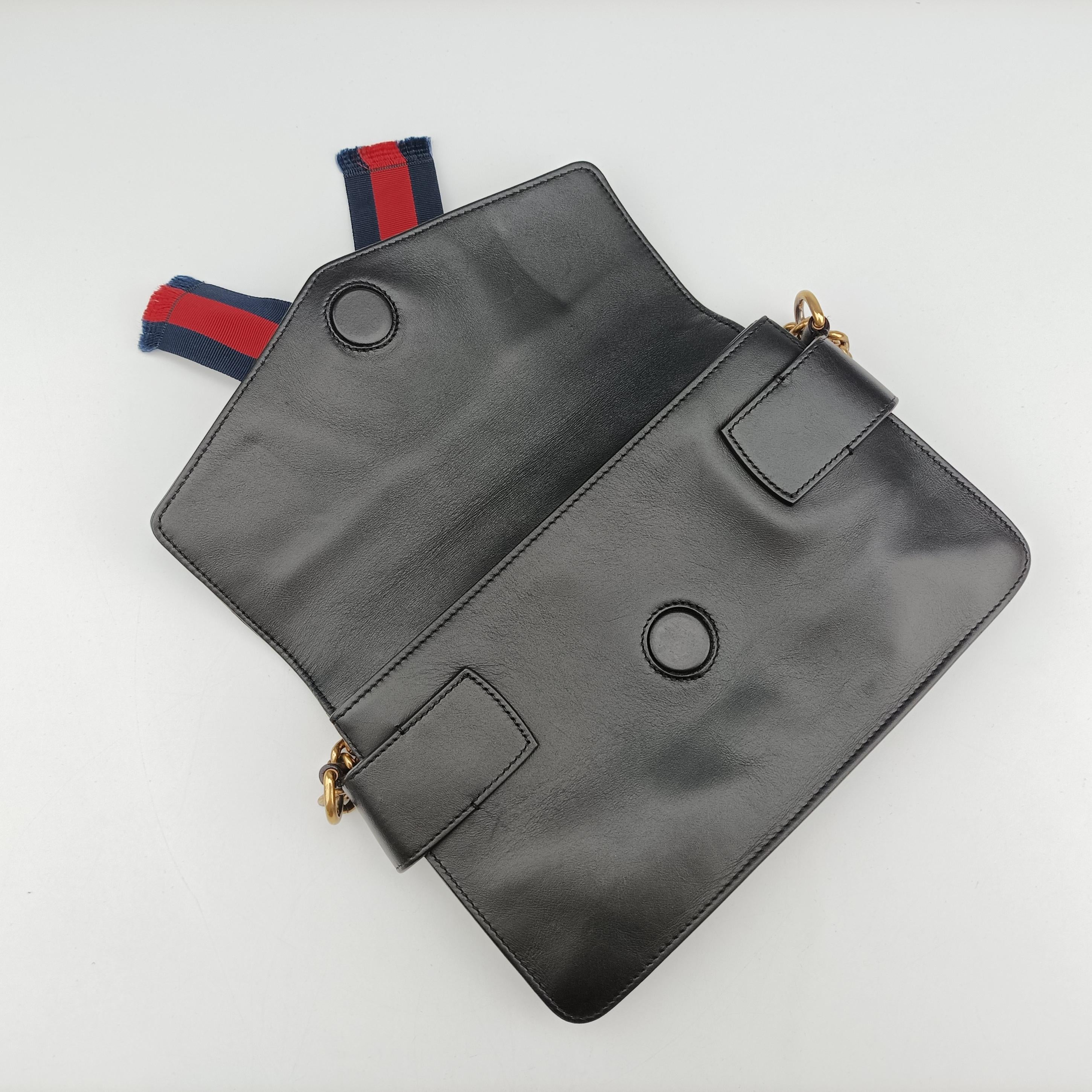 Pre-owned Gucci Broadway Tiger Head Black Leather 453777 shoulderbag | stylenewstar