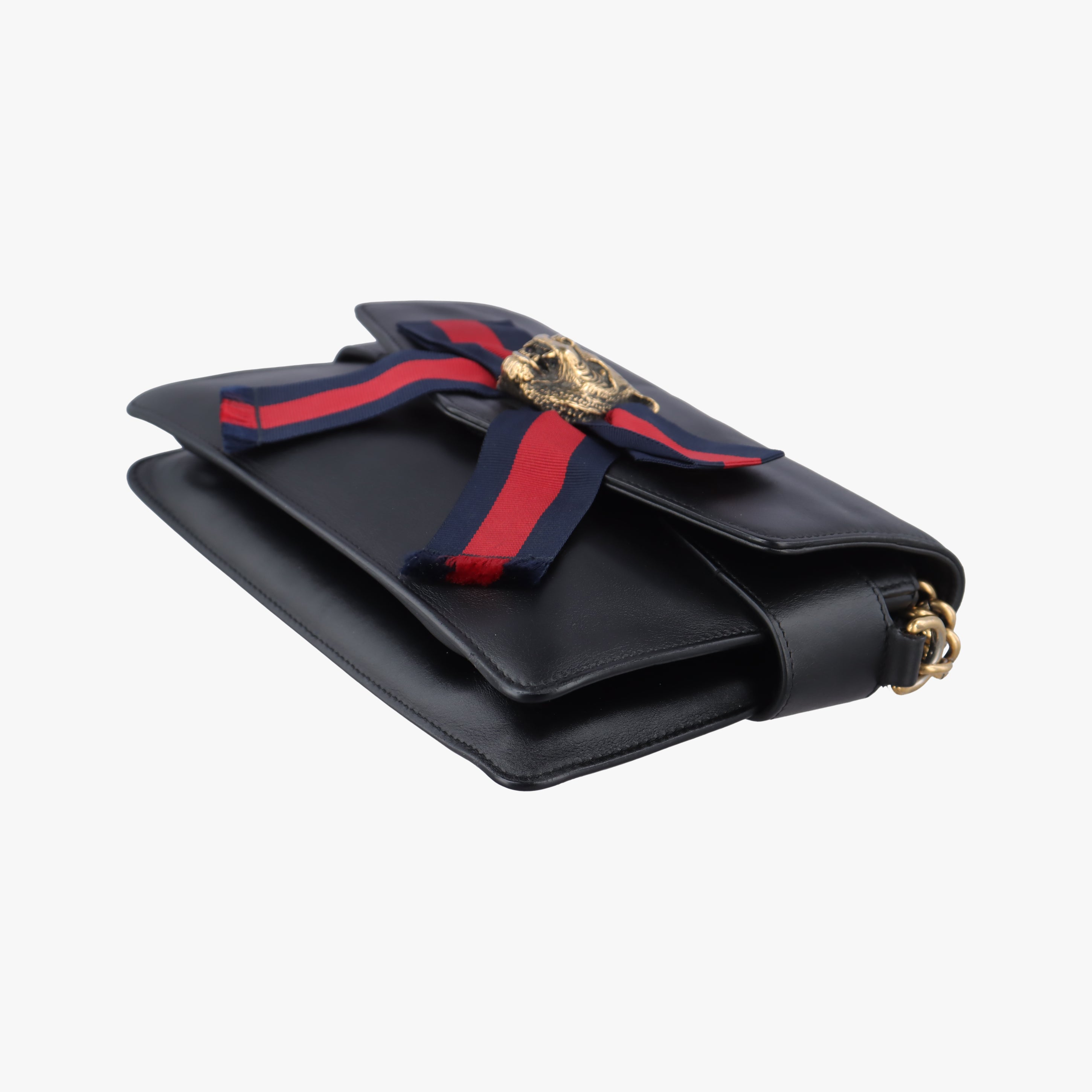 Pre-owned Gucci Broadway Tiger Head Black Leather 453777 shoulderbag | stylenewstar