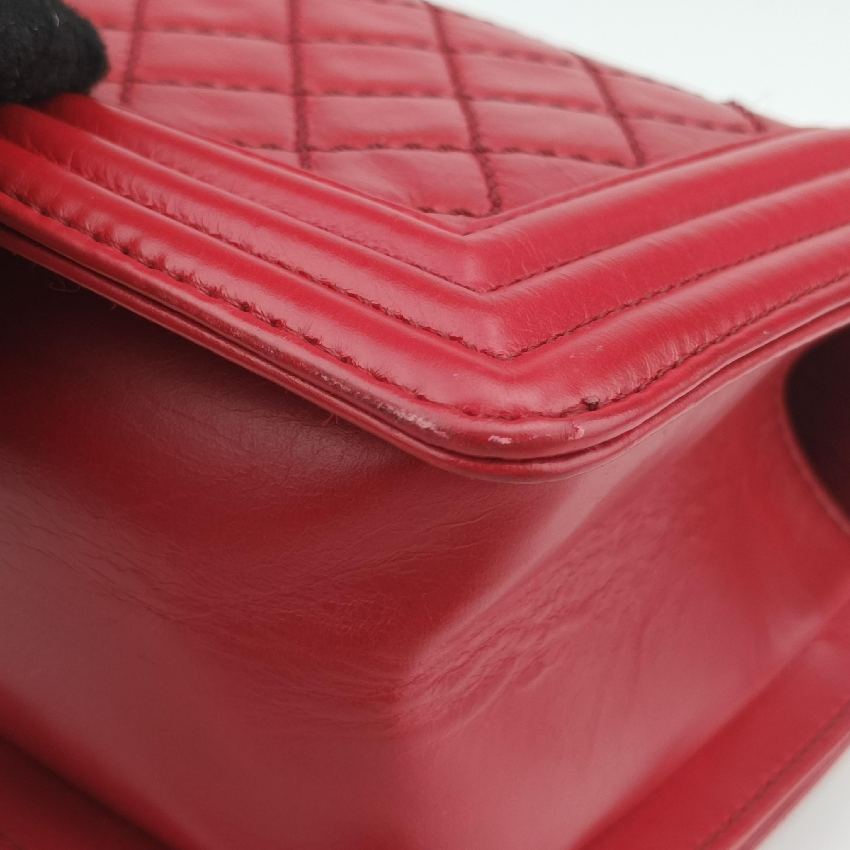 Pre-owned Chanel BOY CHANEL Red Leather A67086 shoulderbag | stylenewstar