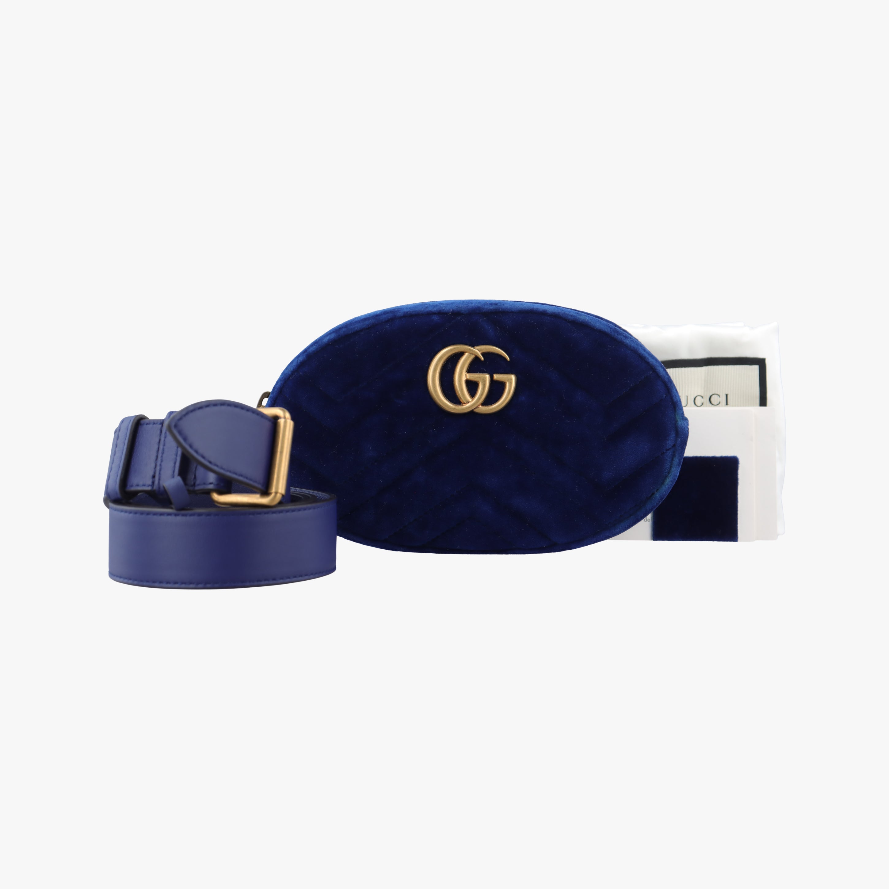 Pre-owned Gucci GG Marmont Navy velour 476434 bum bag/waist bag | stylenewstar