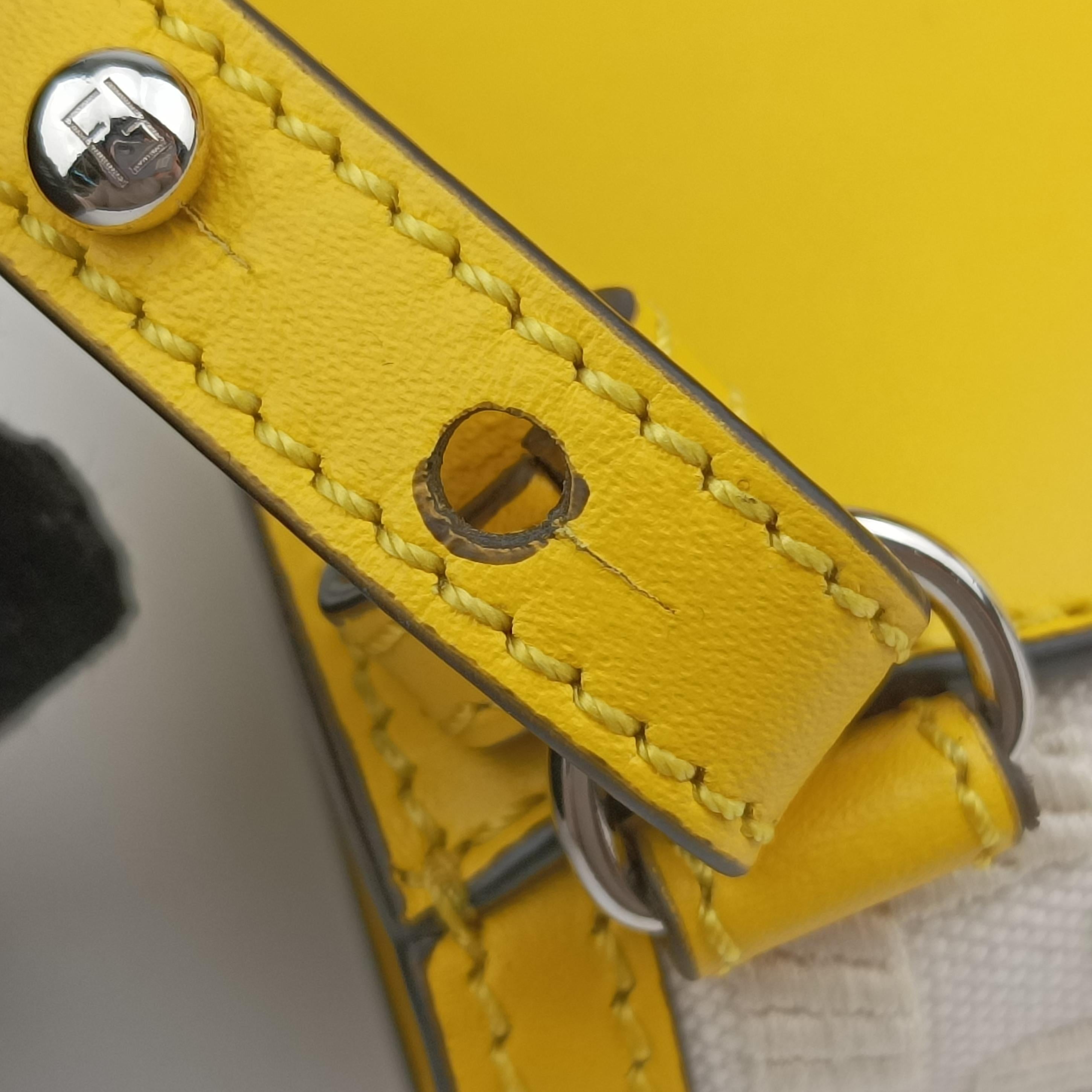 Pre-owned Fendi Zucca Flat Baguette Yellow×white Leather×canvas 7VA524 shoulderbag | stylenewstar