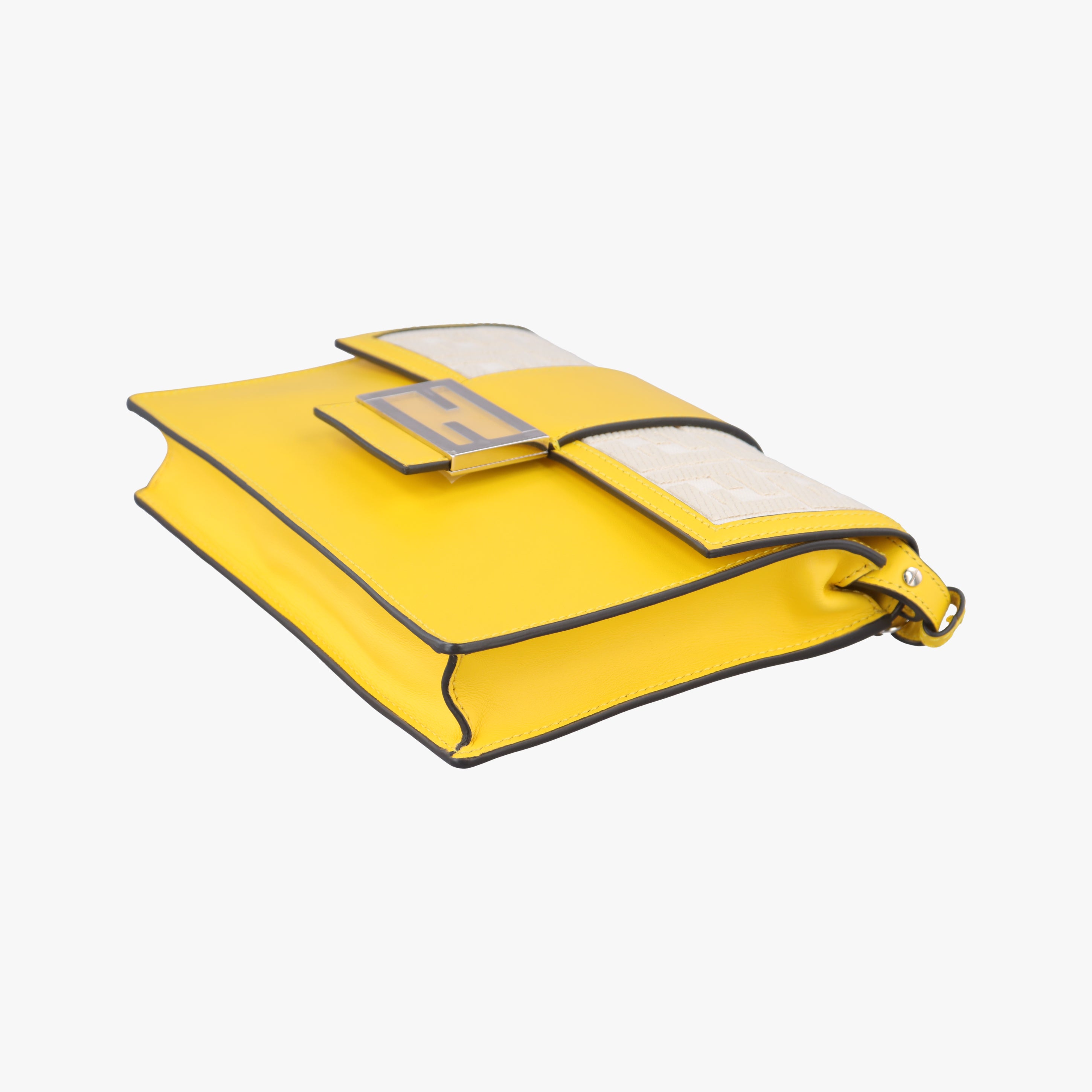 Pre-owned Fendi Zucca Flat Baguette Yellow×white Leather×canvas 7VA524 shoulderbag | stylenewstar