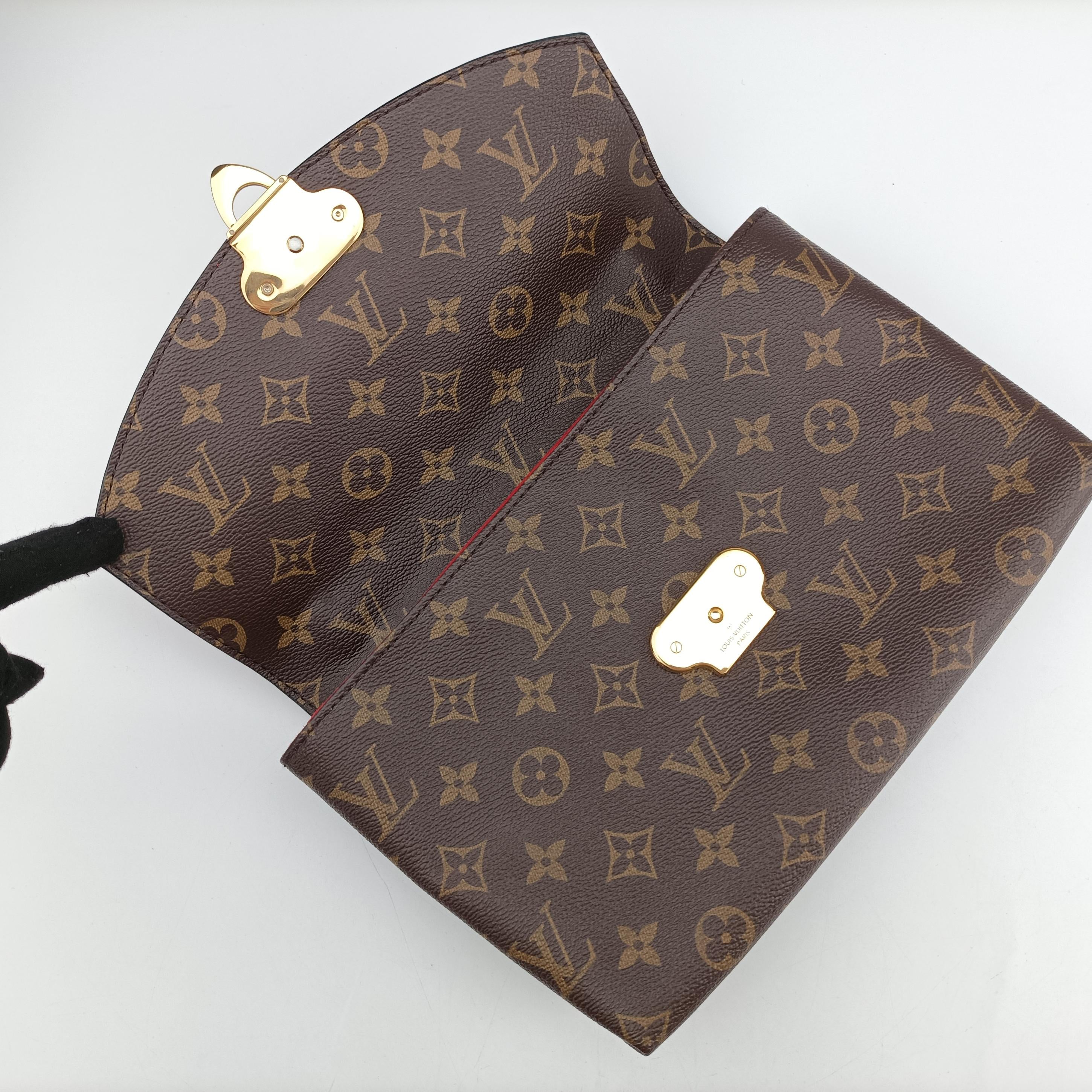 Pre-owned Louis Vuitton SAINT PLACIDE brown×CERISE Monogram Canvas×calf leather M43713 shoulderbag | stylenewstar