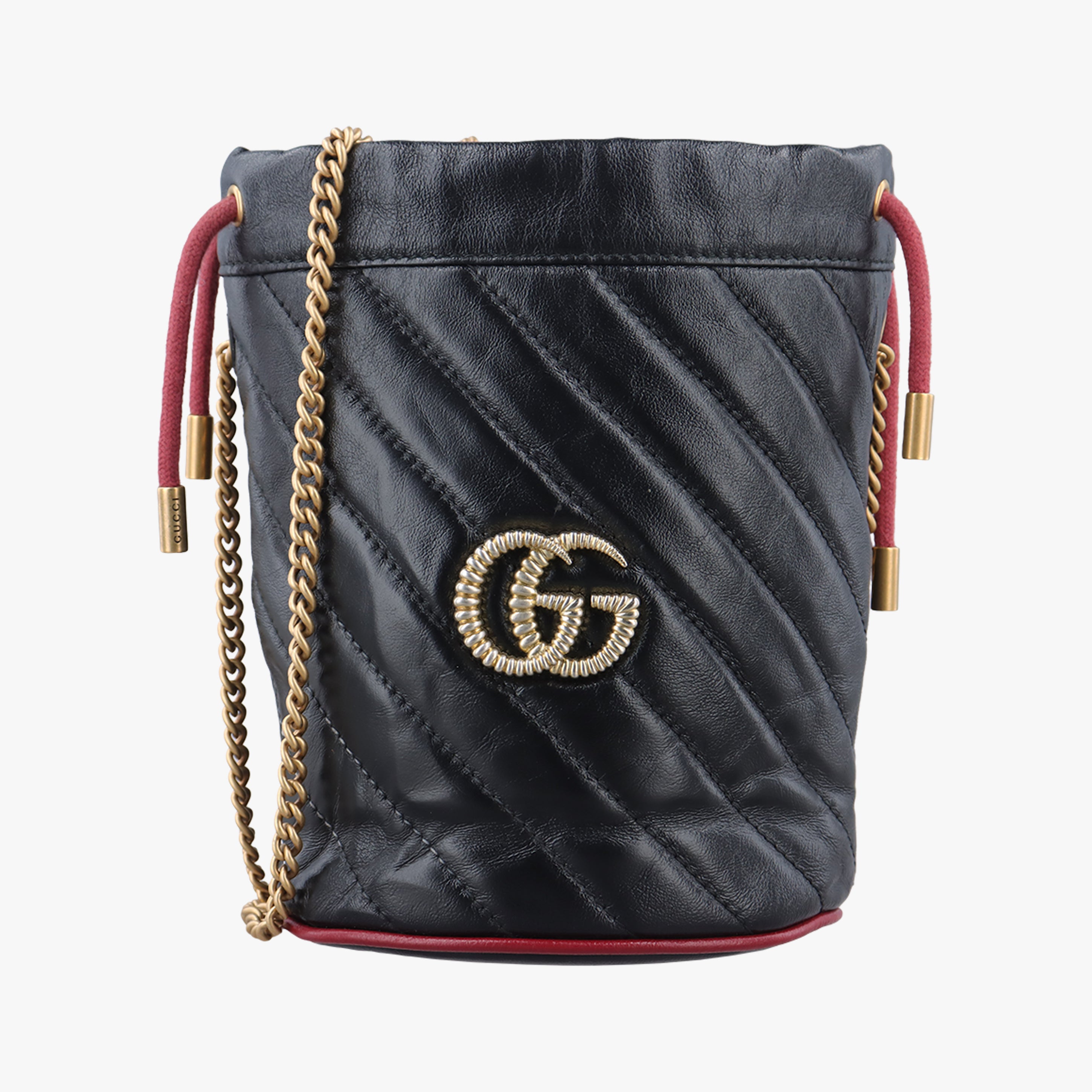 Pre-owned Gucci GG Marmont Black×red Leather 573817 shoulderbag | stylenewstar