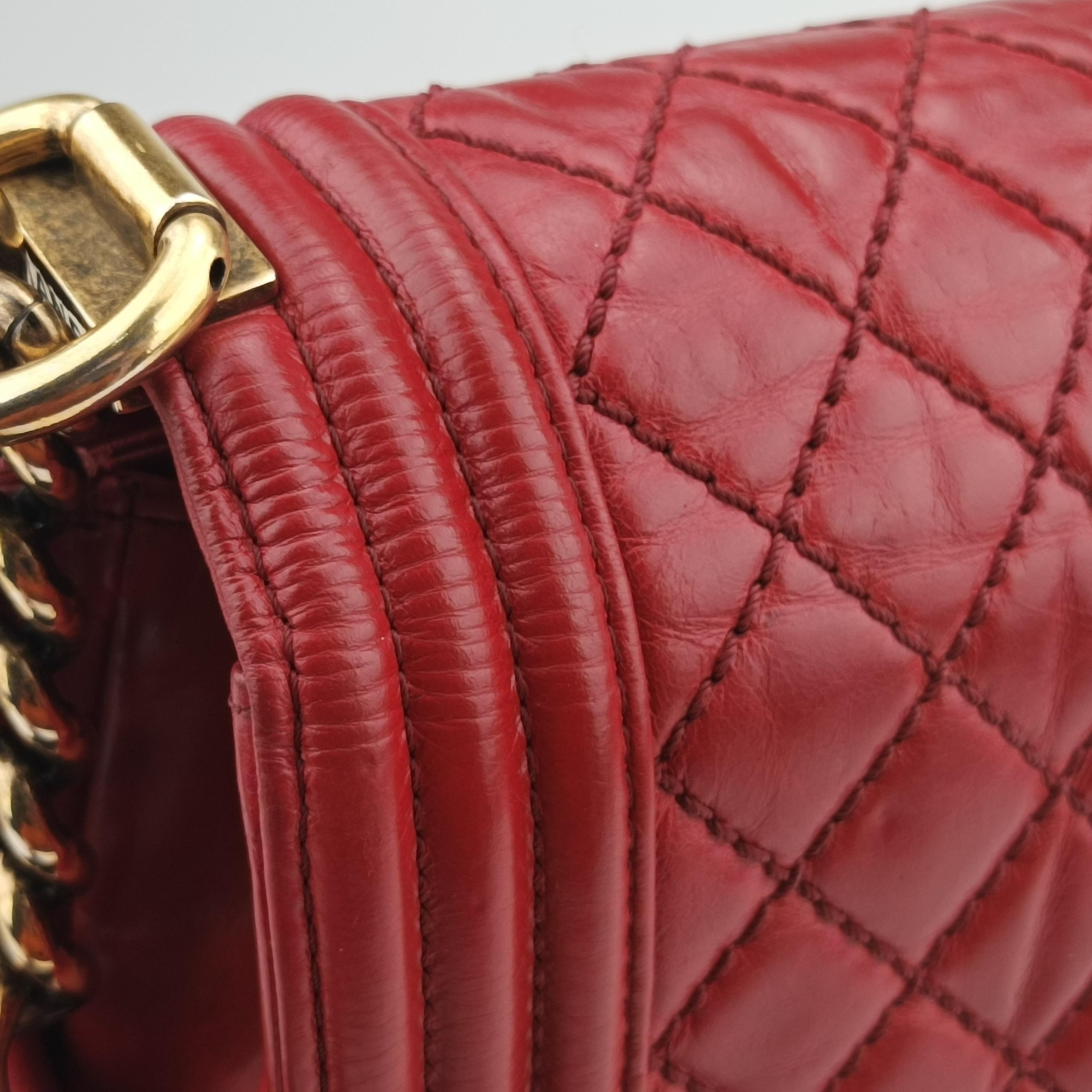 Pre-owned Chanel BOY CHANEL Red Leather A67087 shoulderbag | stylenewstar