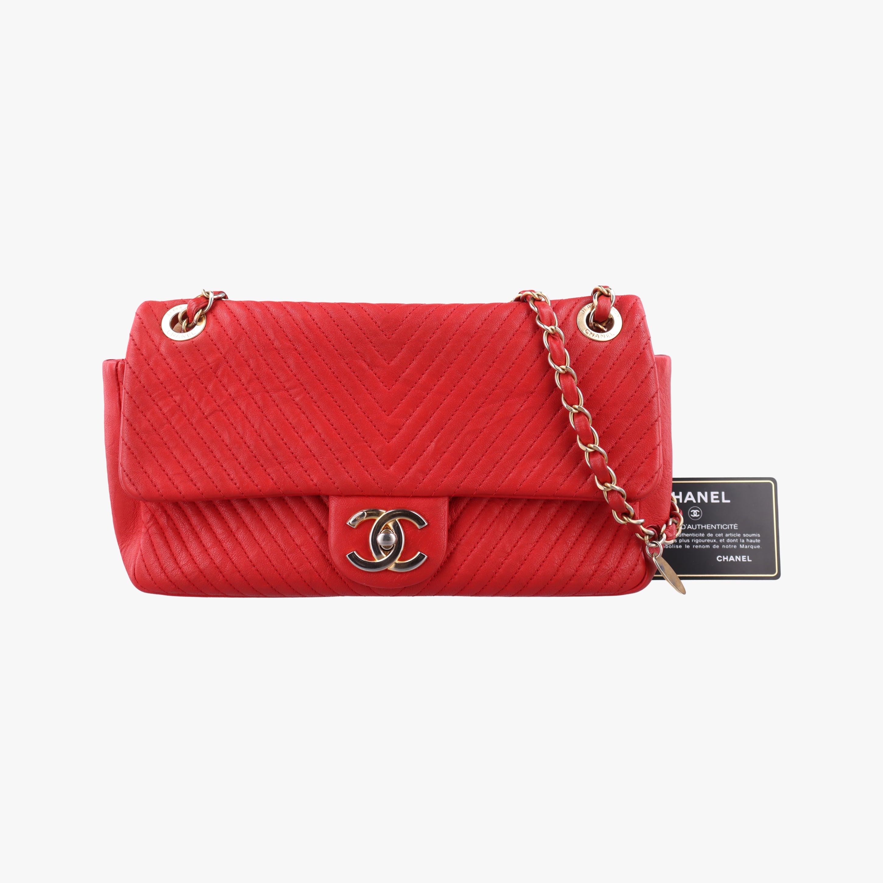 Pre-owned Chanel V stitch Red lambskin A92088 shoulderbag | stylenewstar