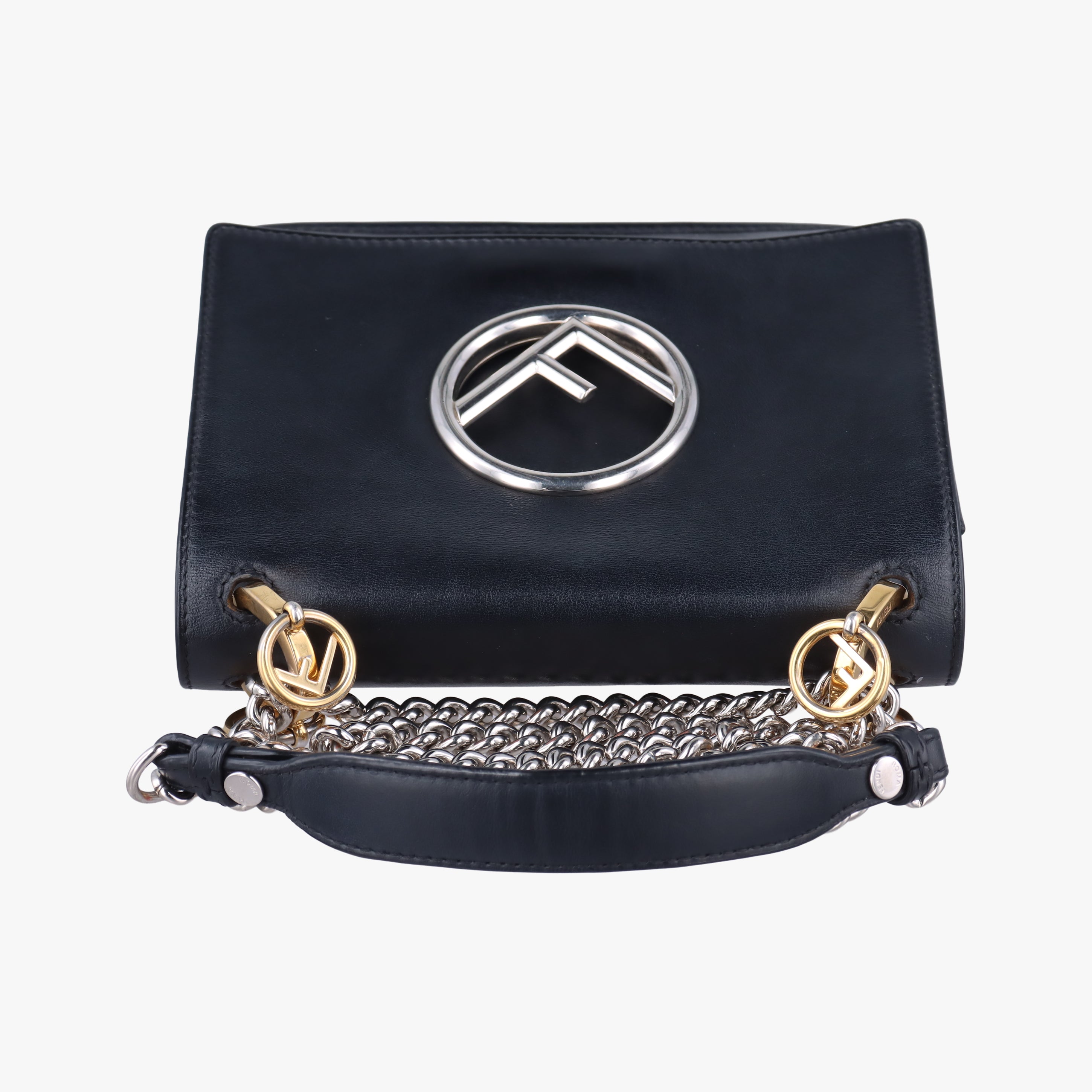 Pre-owned Fendi KAN I F Black Leather 8BT286 shoulderbag | stylenewstar