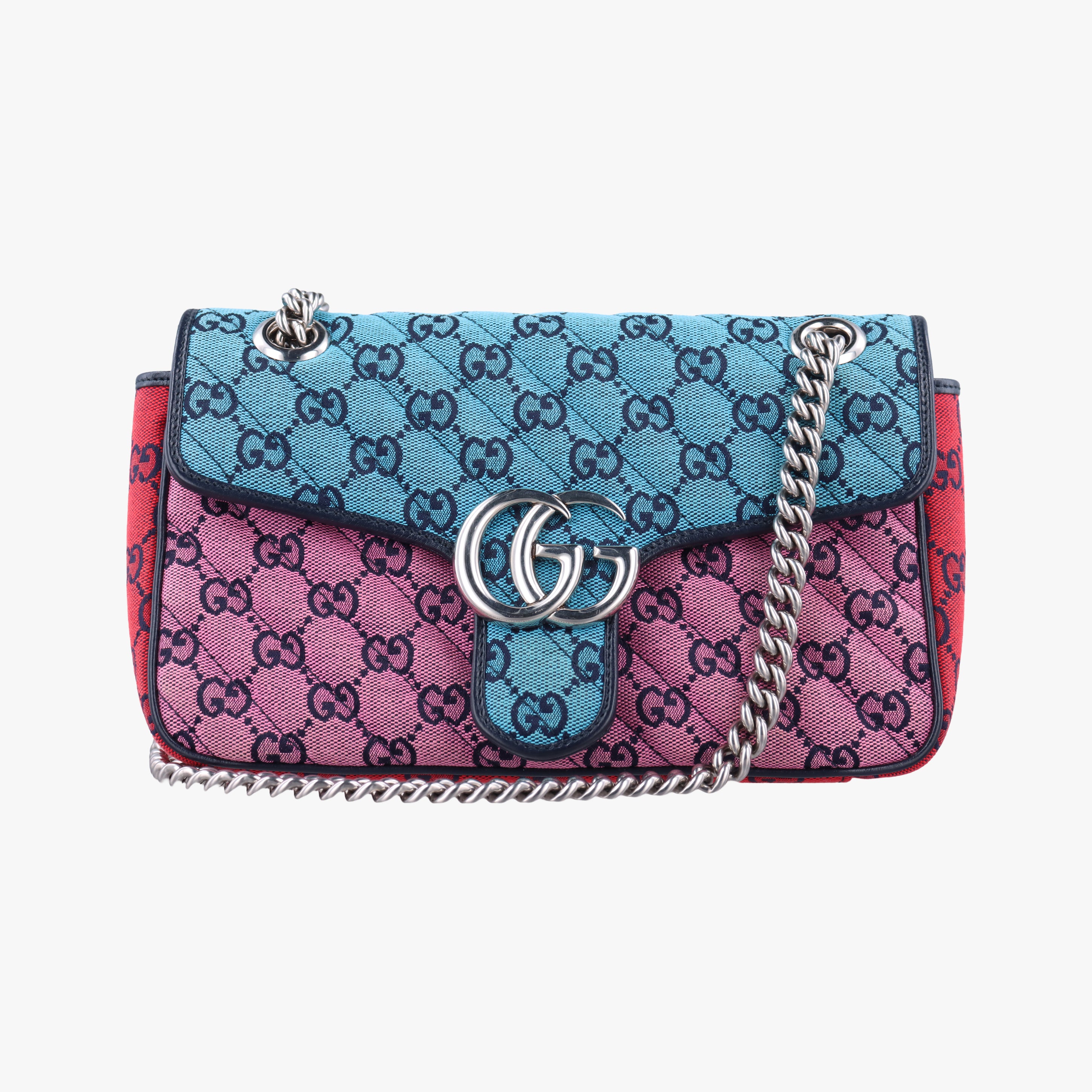 Pre-owned Gucci GG Marmont blue×red×pink Canvas 443497 shoulderbag | stylenewstar