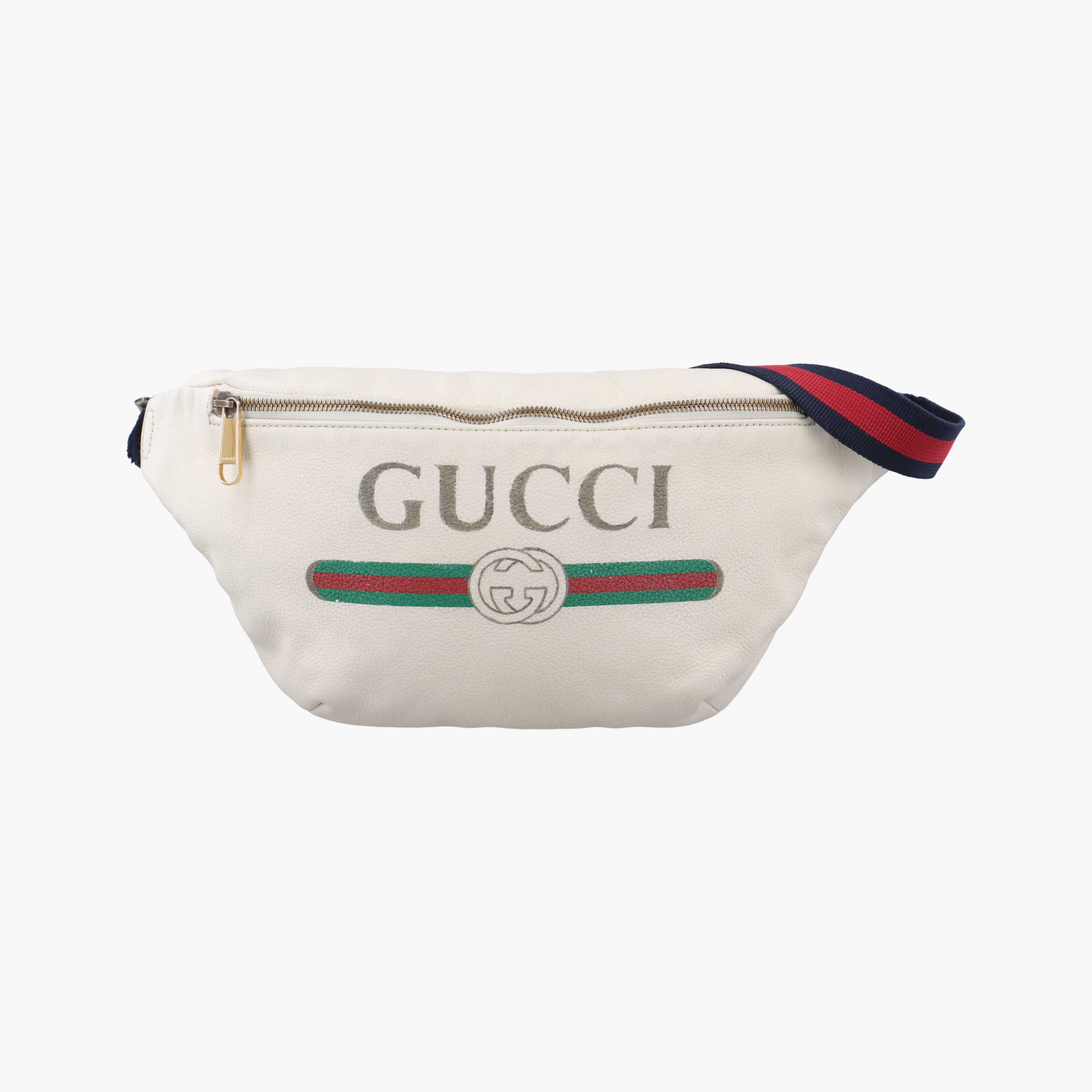Pre-owned Gucci Gucci Print White Leather 493869 bum bag/waist bag | stylenewstar