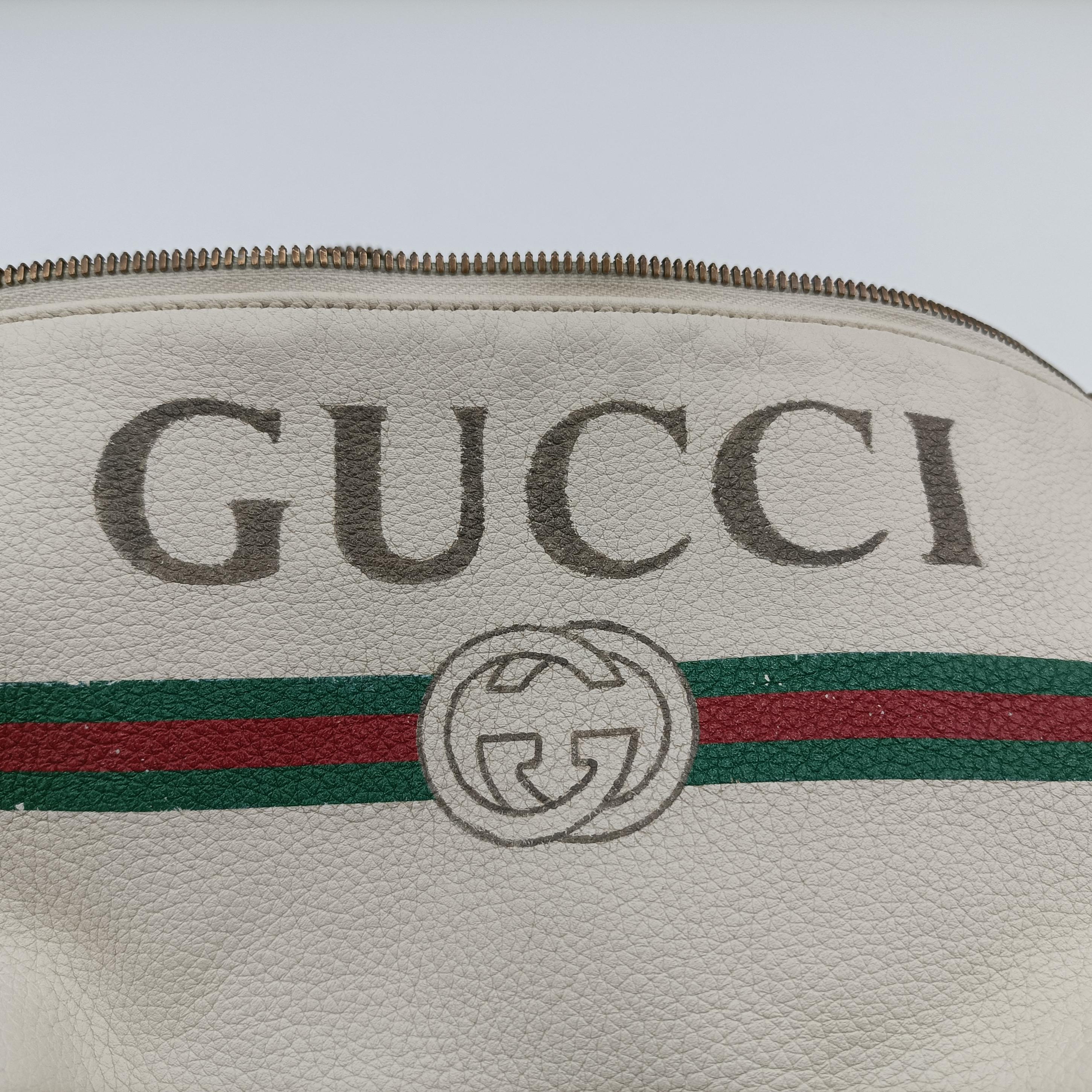 Pre-owned Gucci Gucci Print White Leather 493869 bum bag/waist bag | stylenewstar
