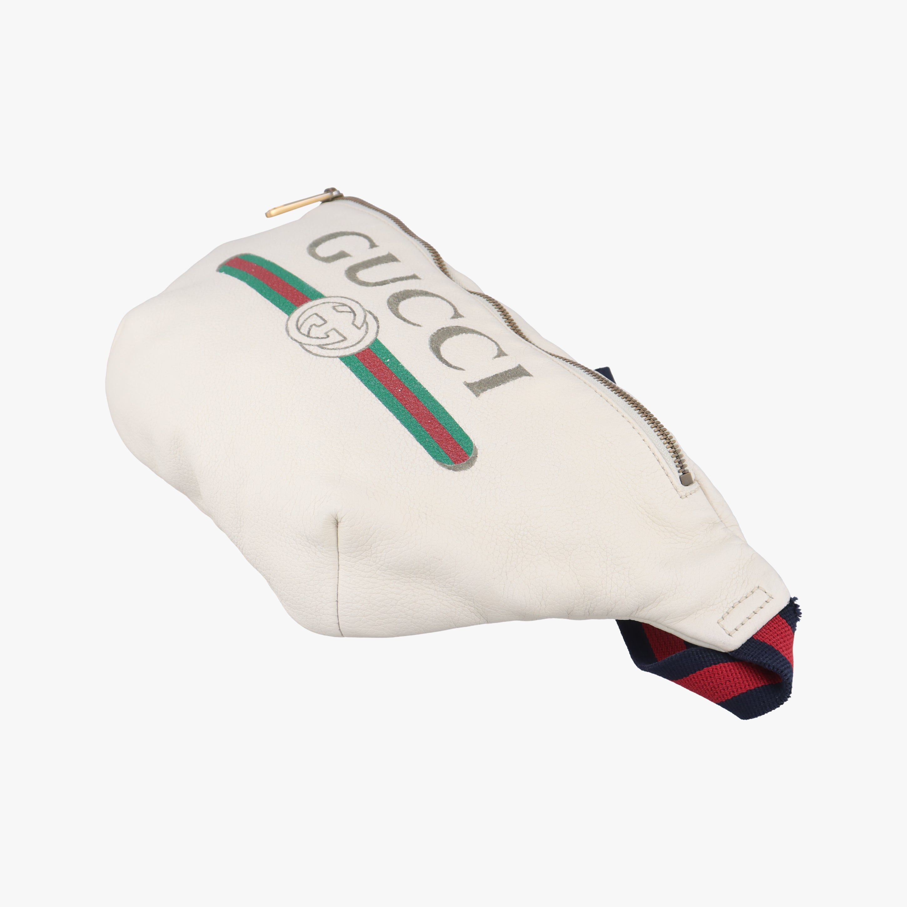 Pre-owned Gucci Gucci Print White Leather 493869 bum bag/waist bag | stylenewstar