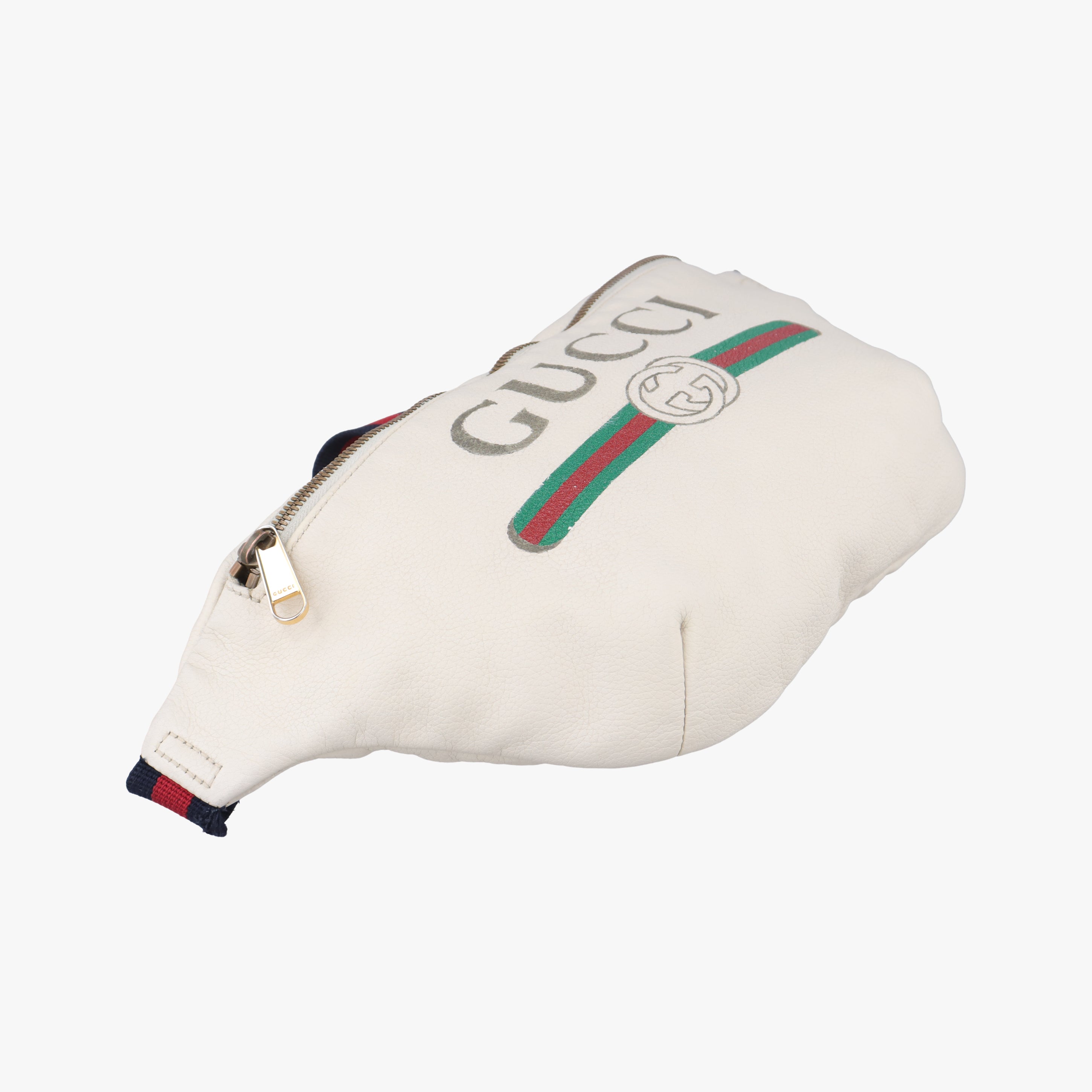 Pre-owned Gucci Gucci Print White Leather 493869 bum bag/waist bag | stylenewstar