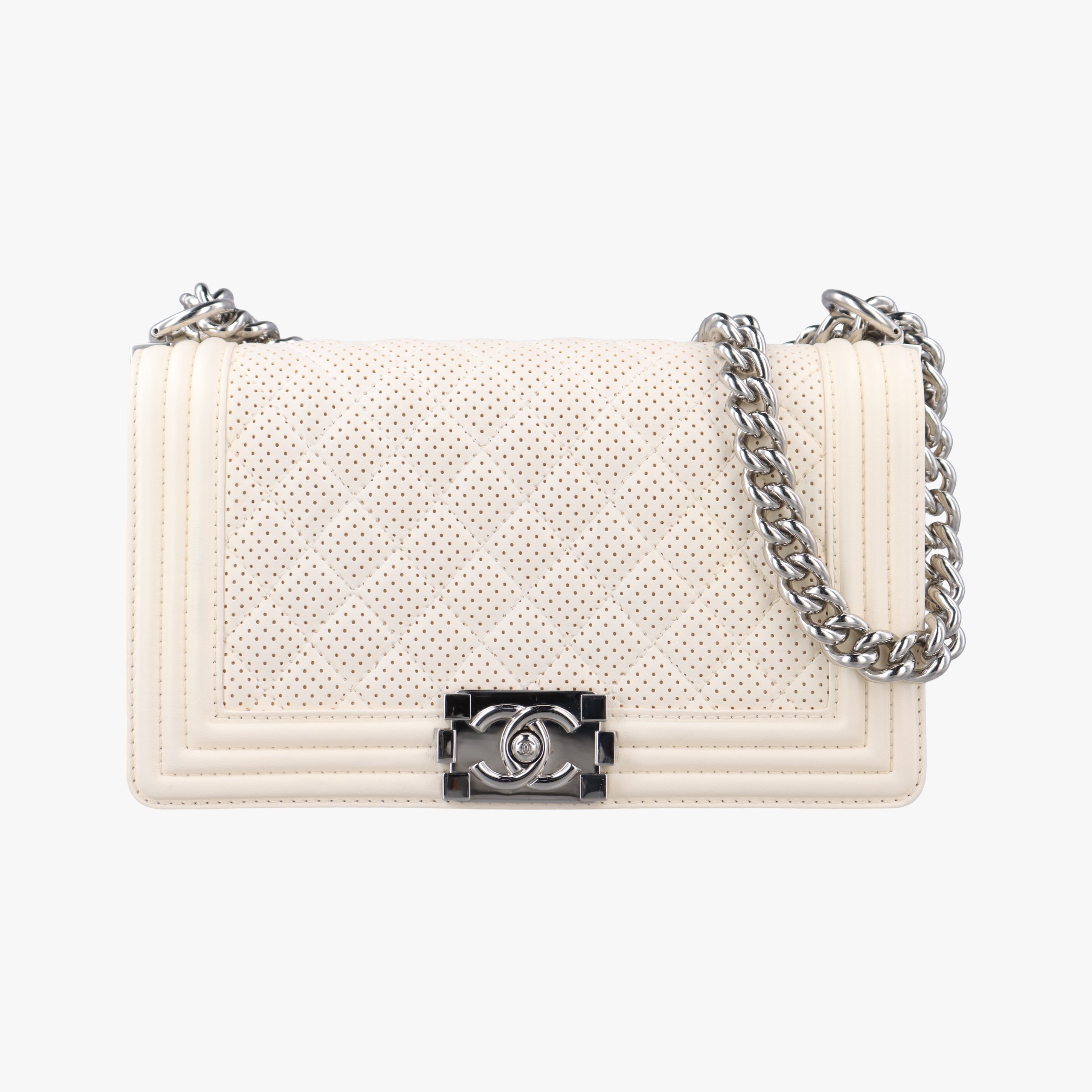 Pre-owned Chanel BOY CHANEL White Leather A67086 shoulderbag | stylenewstar