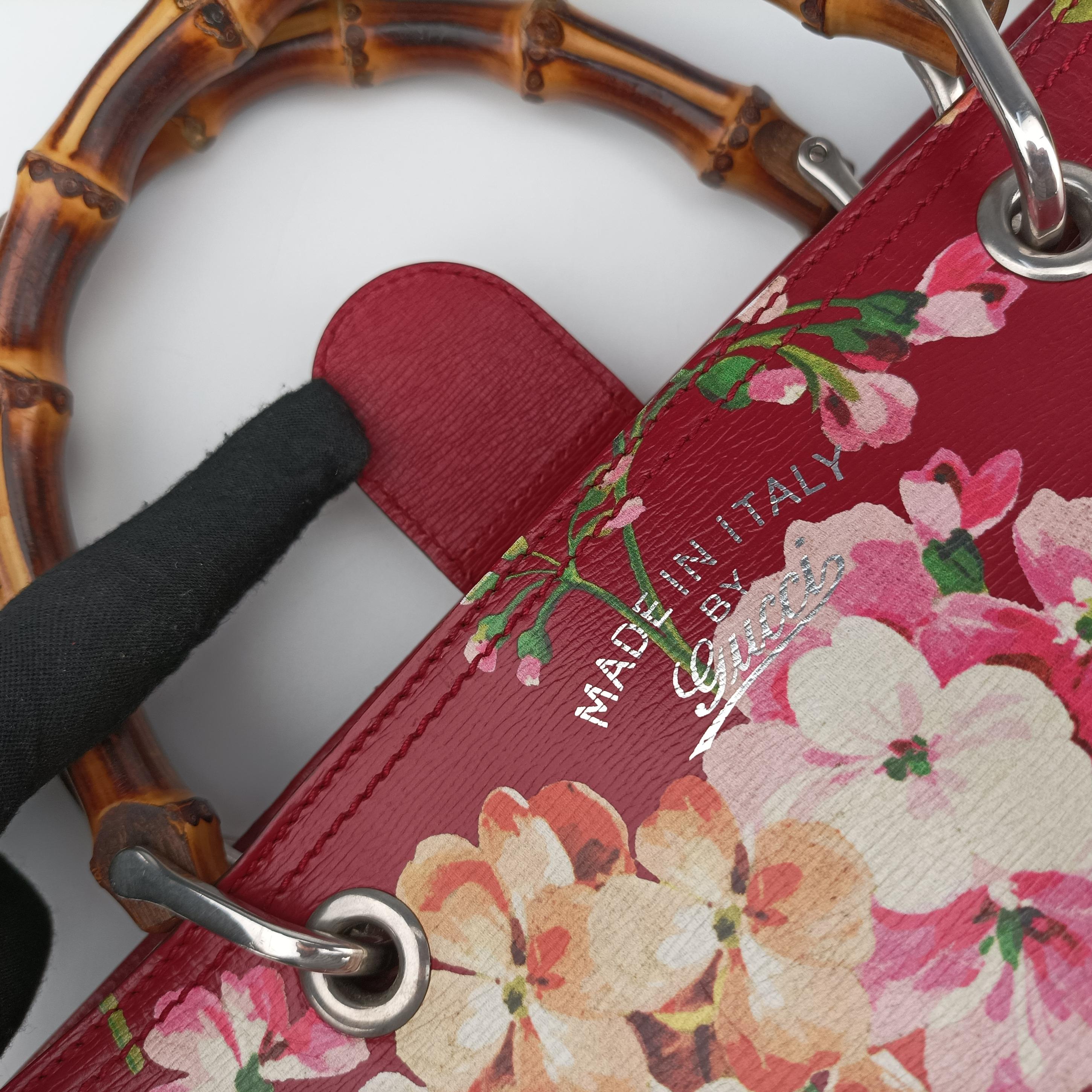 Pre-owned Gucci Bamboo Shopper Red×Multicolour Leather 323660 handbag | stylenewstar