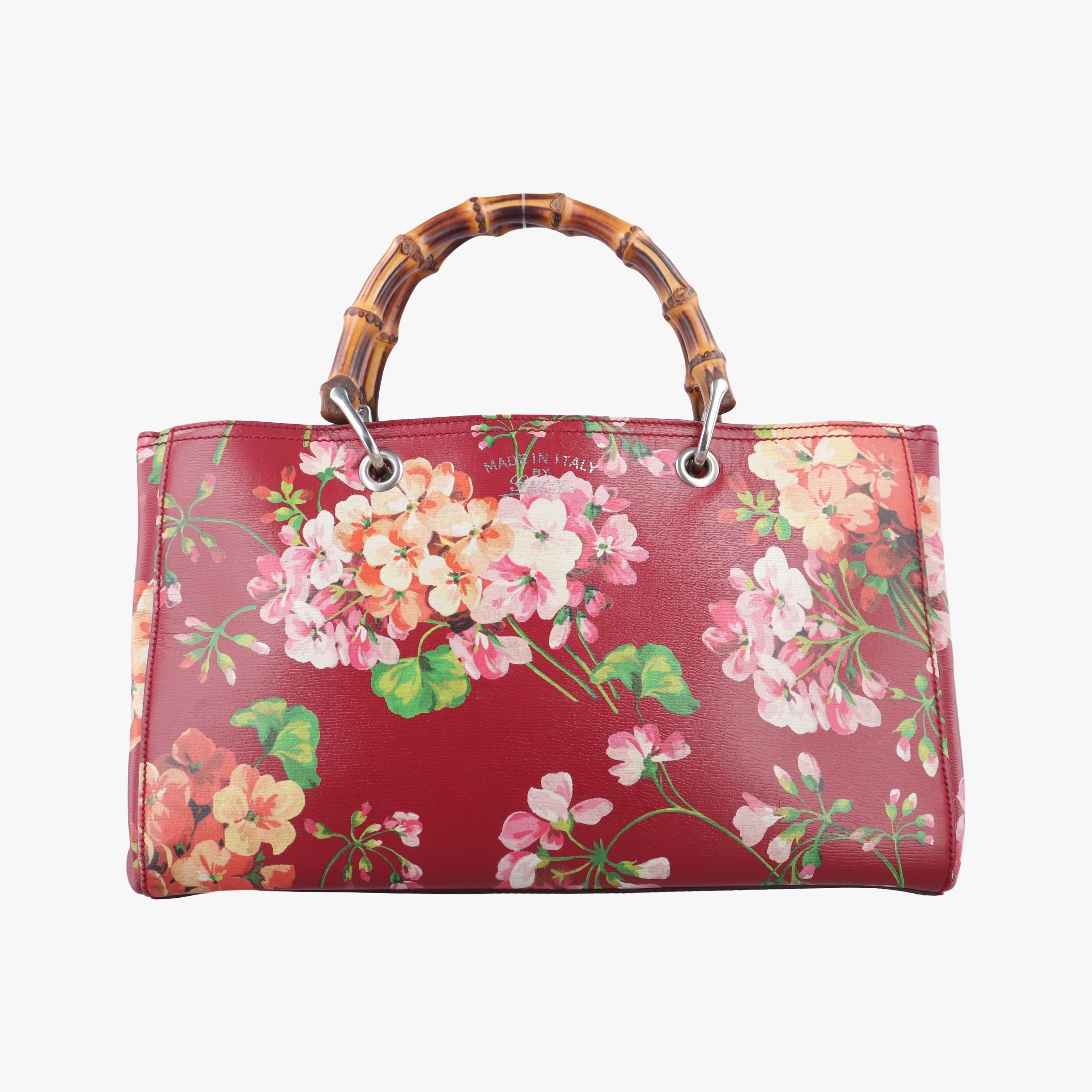 Pre-owned Gucci Bamboo Shopper Red×Multicolour Leather 323660 handbag | stylenewstar