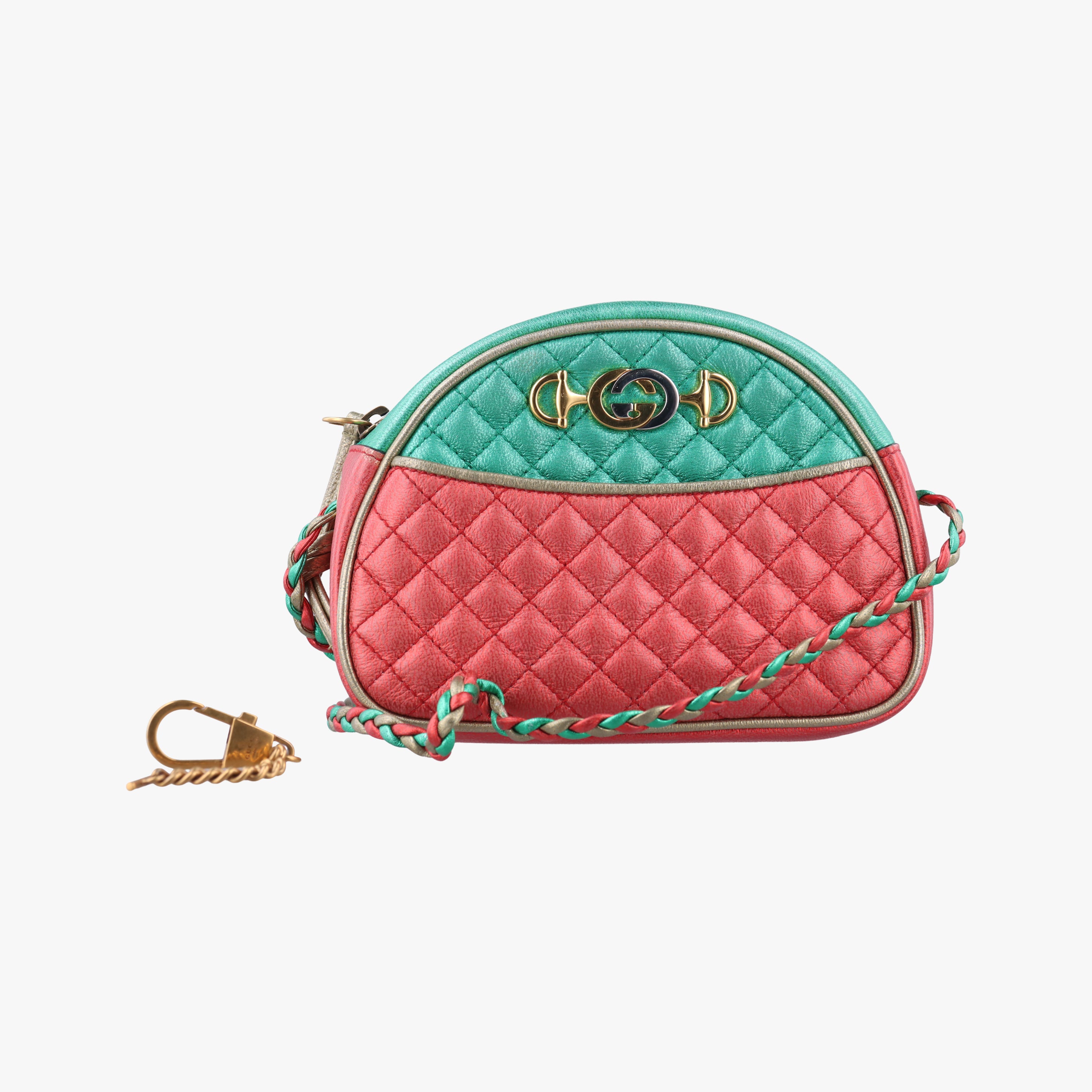 Pre-owned Gucci Laminate Red×Green Leather 534951 shoulderbag | stylenewstar