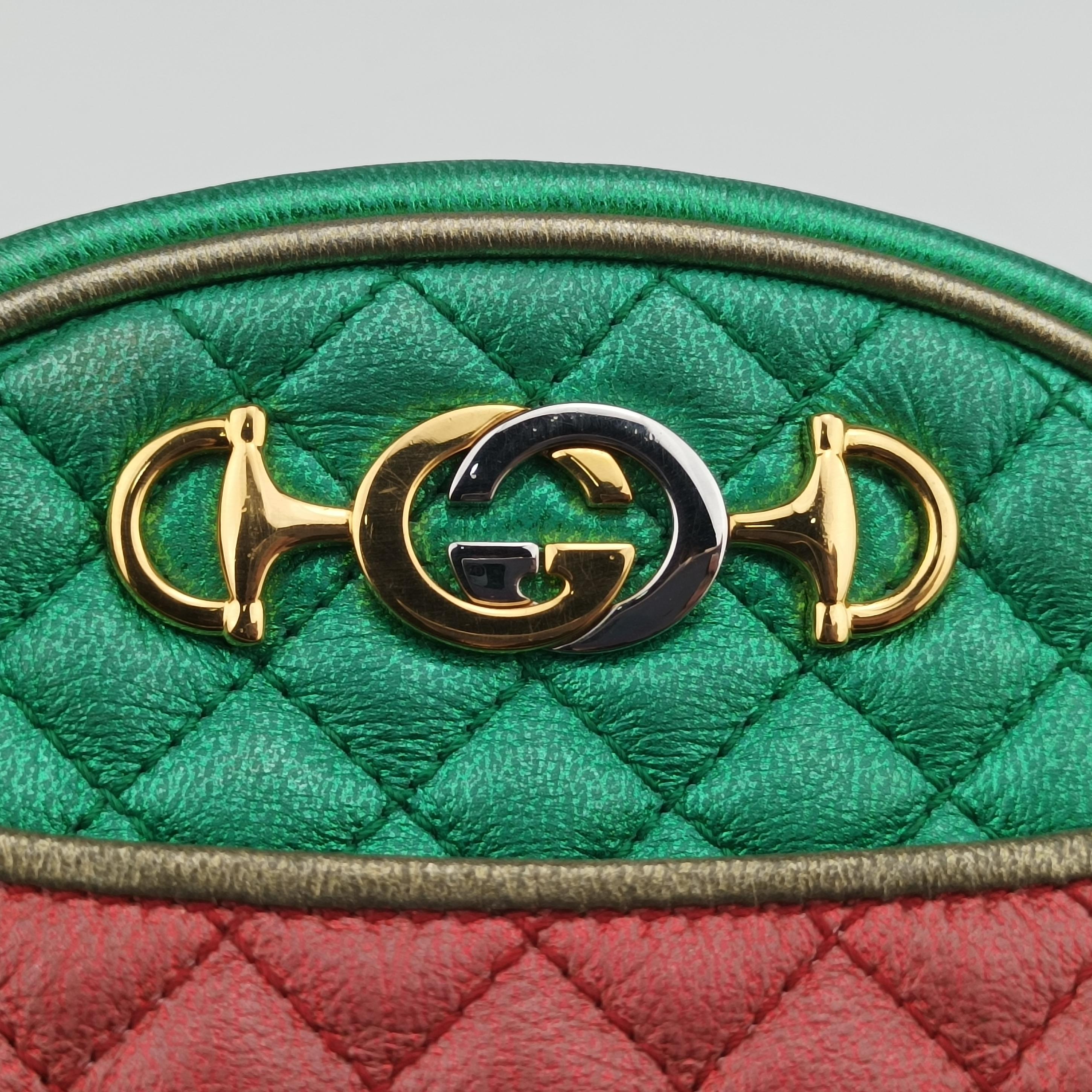 Pre-owned Gucci Laminate Red×Green Leather 534951 shoulderbag | stylenewstar