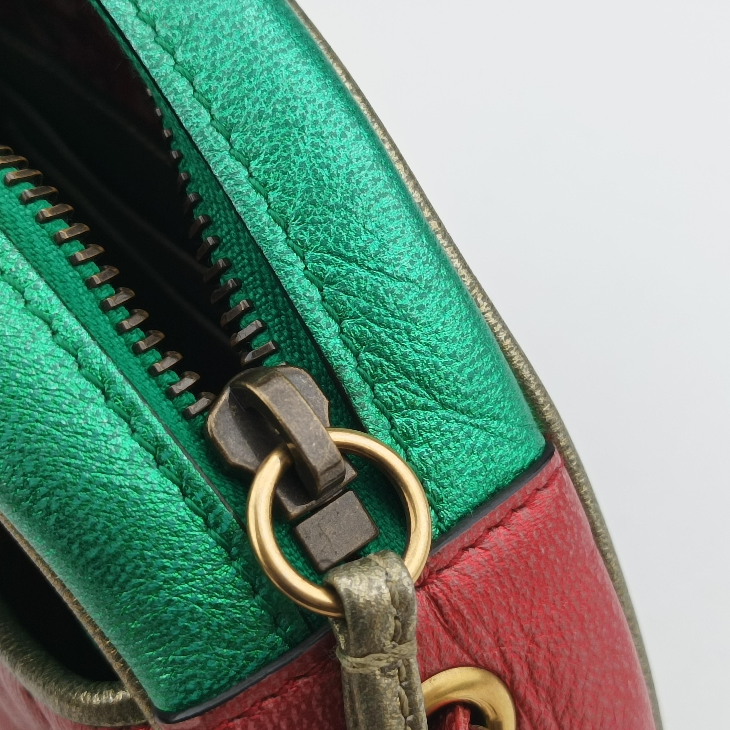 Pre-owned Gucci Laminate Red×Green Leather 534951 shoulderbag | stylenewstar